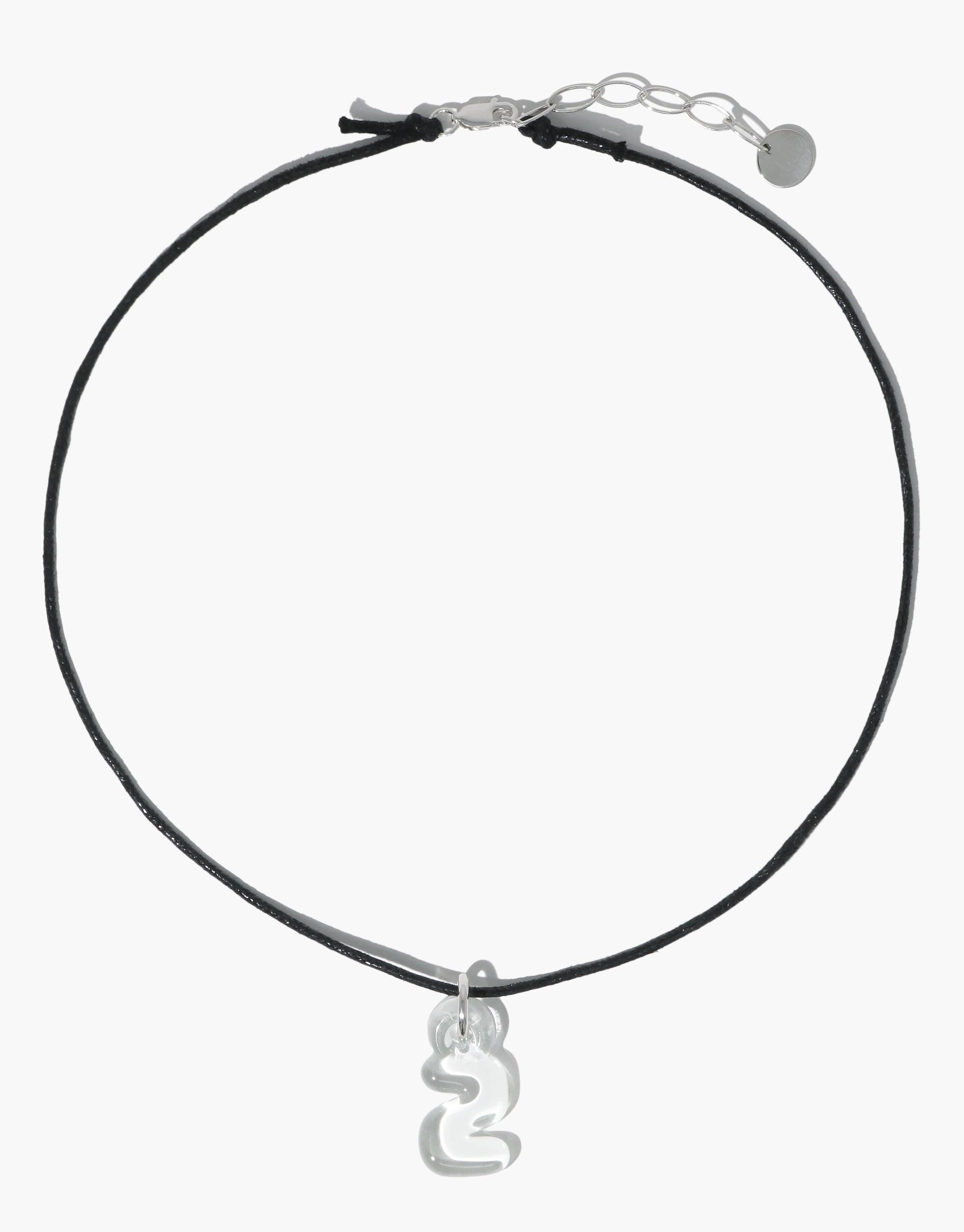 Sleek black cord necklace with silver clasp and extender chain, featuring a delicate Hangul letter charm pendant. Minimalist design perfect for everyday wear. Letter Charm | 한글 Hangul by CLED