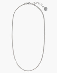 Sleek silver Snake Chain Necklace with adjustable length and lobster clasp, perfect for customizing with charms. Versatile accessory for layering or wearing alone. Snake Chain Necklace by CLED.