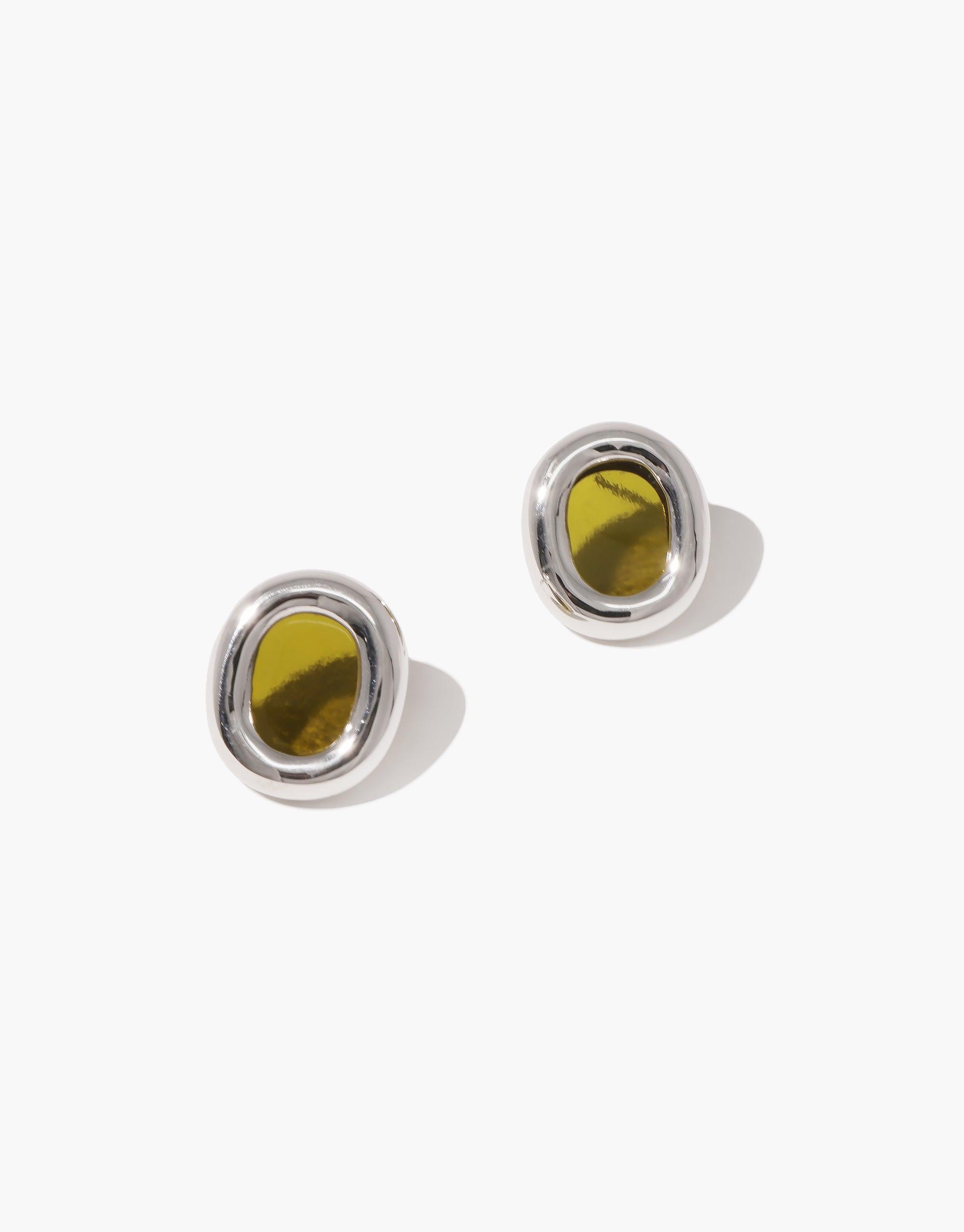Elegant silver earrings featuring large oval-shaped yellow glass elements, showcasing a modern and sustainable design. Perfect for everyday wear or special occasions. Core Loop Earrings | Large by CLED