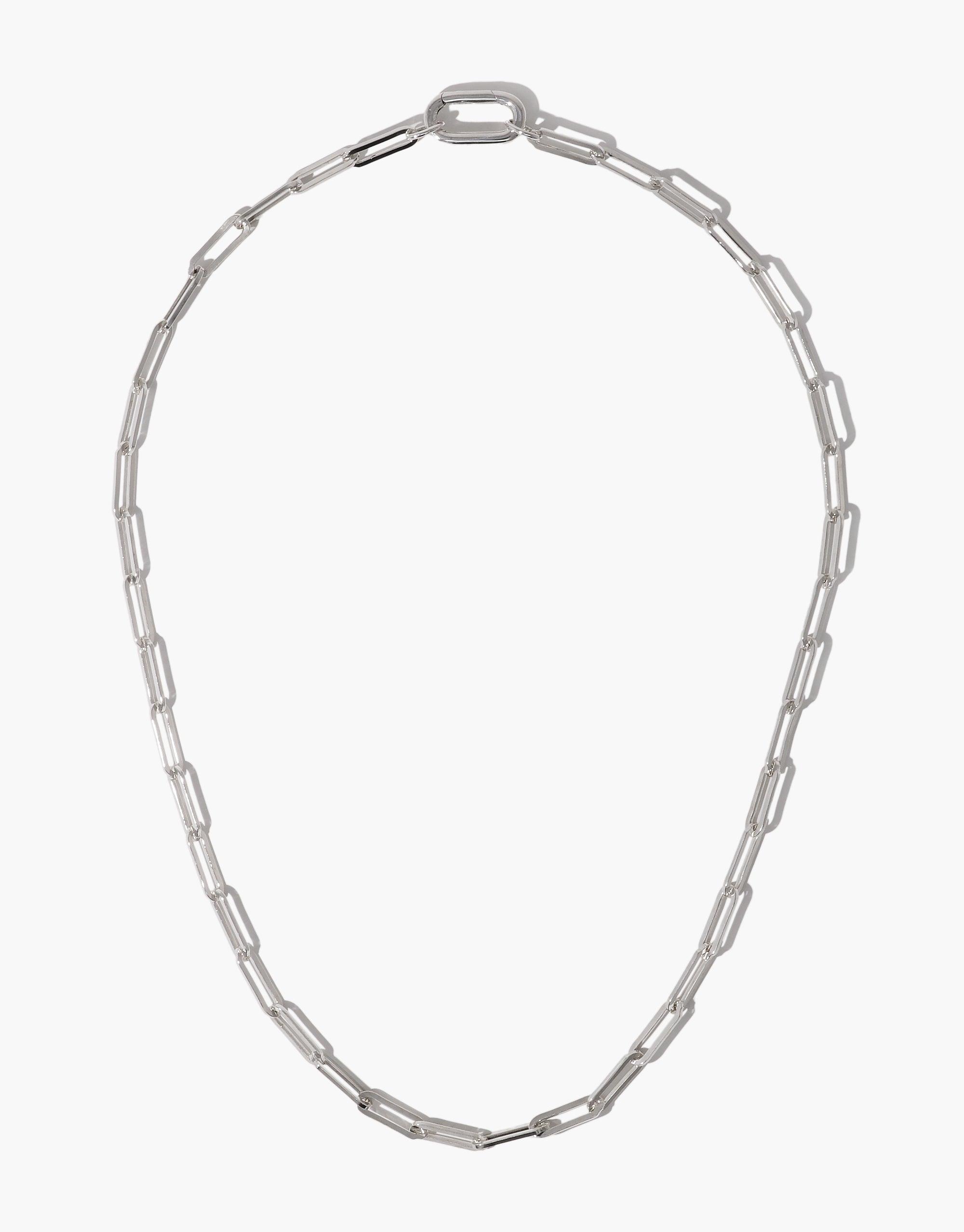 Sleek silver Icon Chain Necklace featuring elongated oval links, perfect for customization with charms or as a standalone statement piece. Versatile and modern design for everyday wear. Icon Chain Necklace | D by CLED