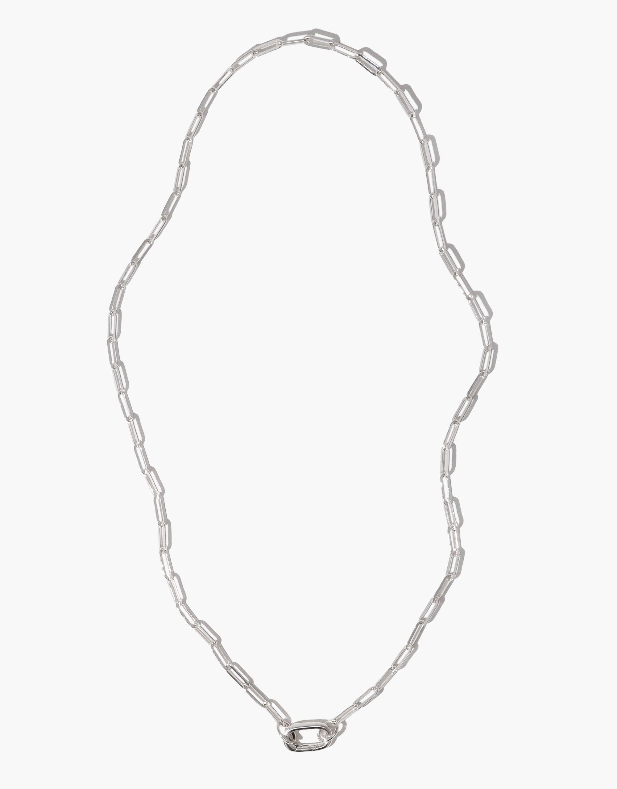 Sleek silver chain necklace with rectangular links, perfect for layering or wearing alone. Versatile Icon Chain Necklace by E, ideal for adding charms or making a bold statement. Modern and minimalist design for everyday wear. CLED Icon Chain Necklace | E