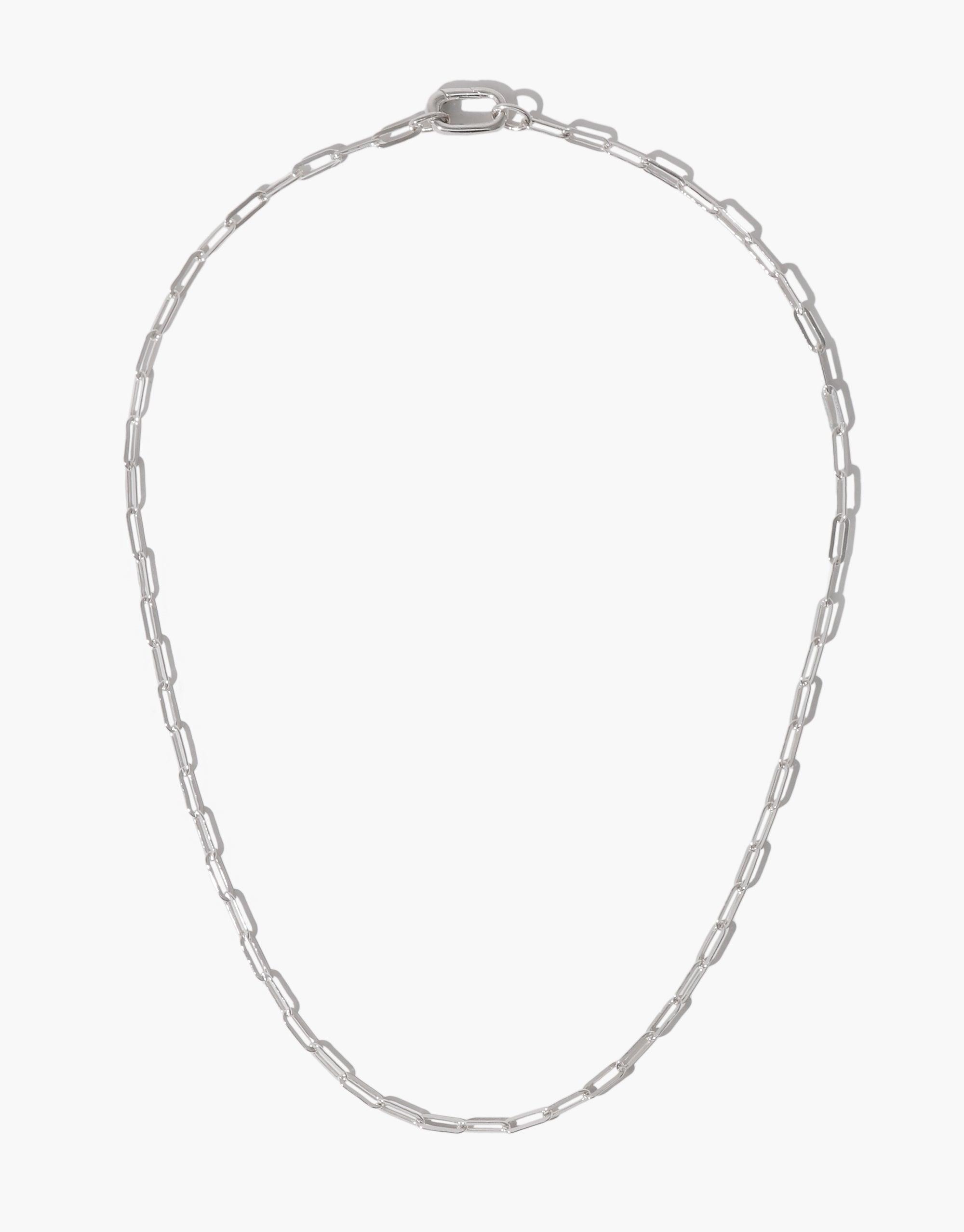 Sleek silver Icon Chain Necklace with elongated links, perfect for customization with charms or as a standalone statement piece. Versatile and stylish accessory for any outfit. Icon Chain Necklace | E by CLED