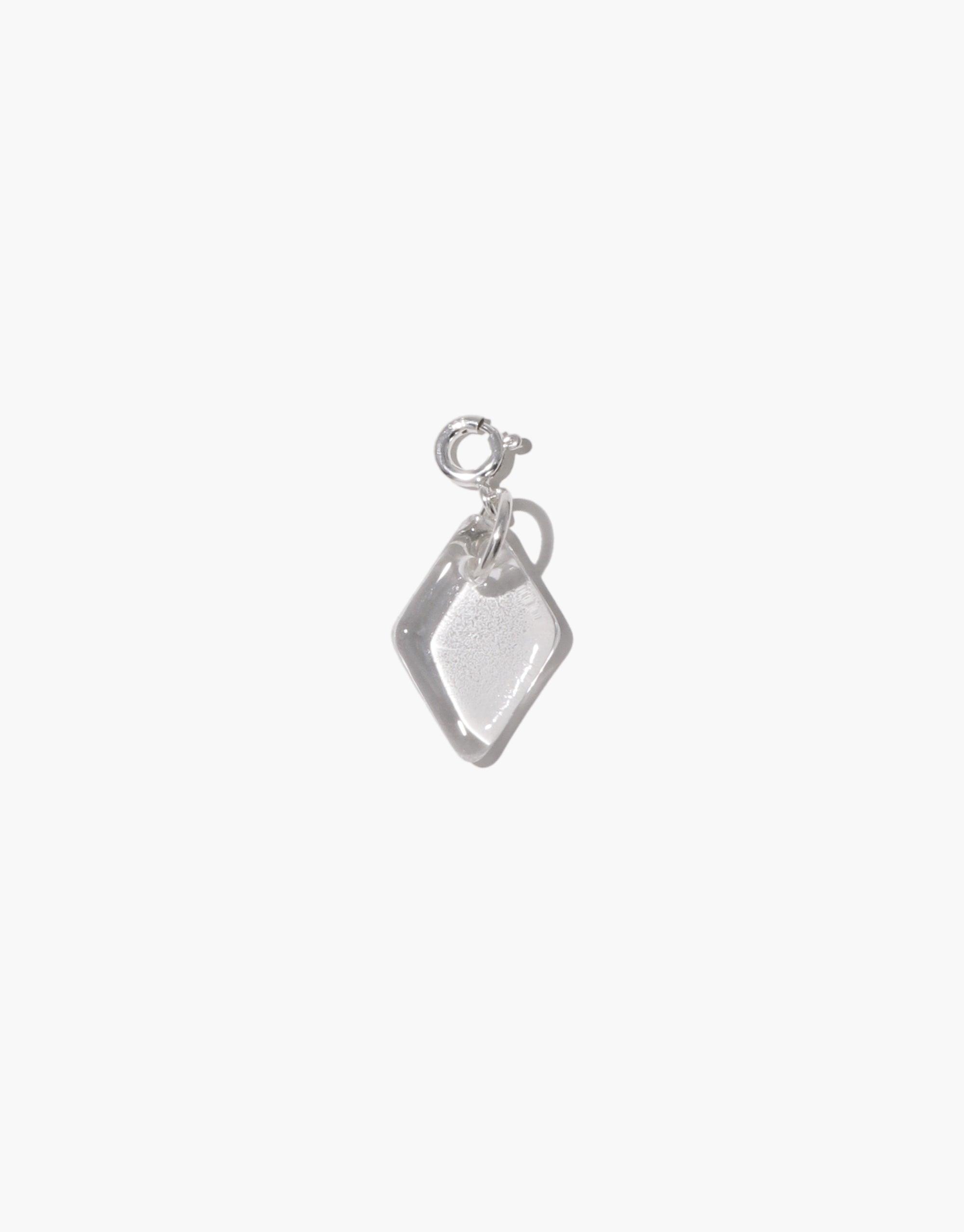 Sparkle C | Icon Charm: Elegant diamond-shaped silver charm with a spring ring clasp, perfect for adding a touch of sophistication to necklaces or bracelets. Unique design showcases playful geometry and versatile style. CLED