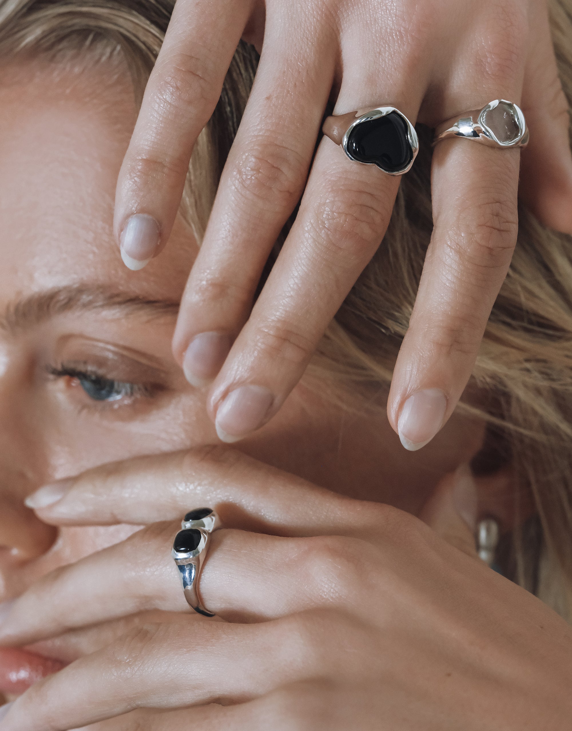 Elegant Orb Ring with recycled silver setting and black eco stone, showcasing minimalist design by CLED