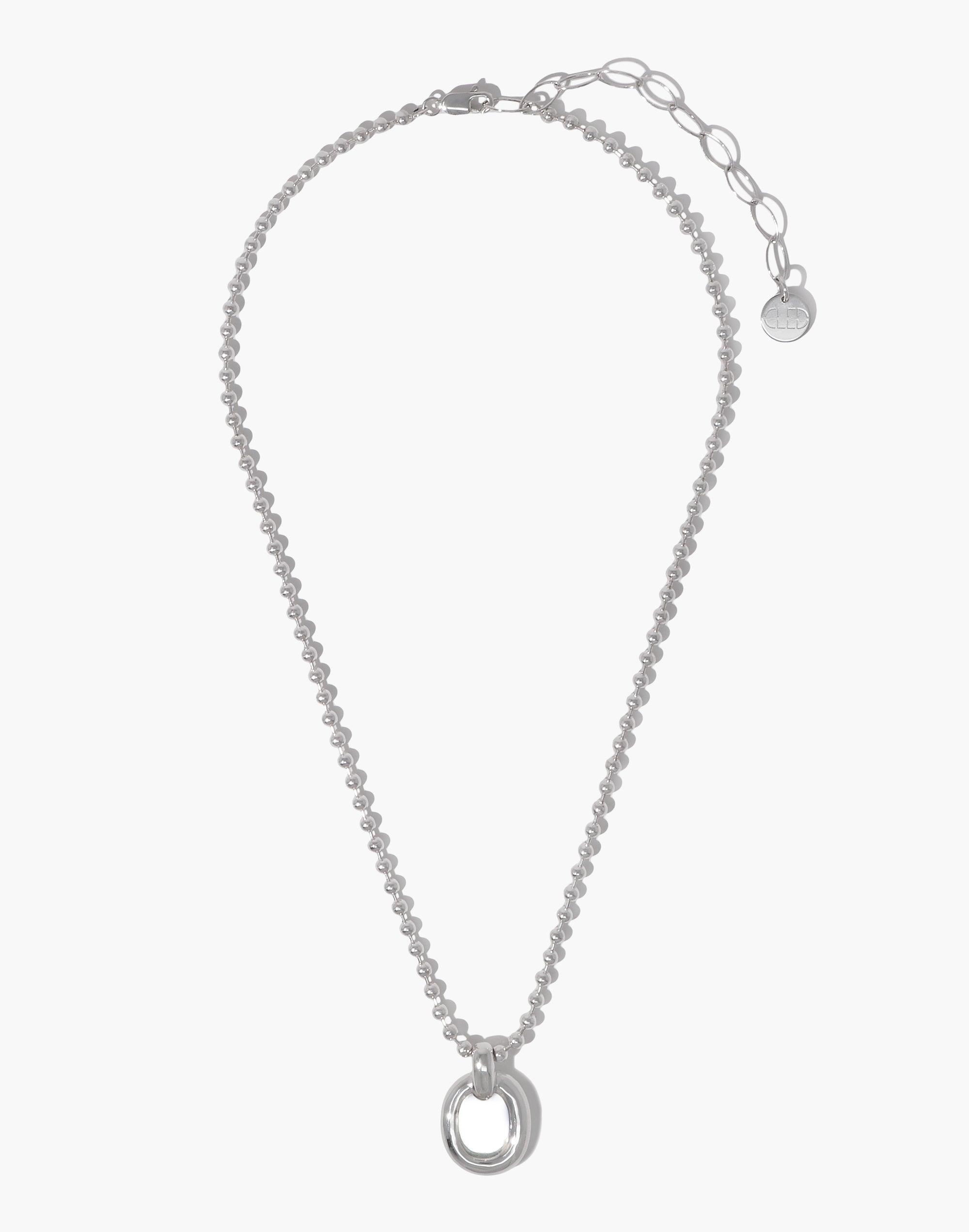 Elegant silver ball chain necklace with circular pendant, featuring adjustable length and brand charm. Symbolizes unity and upcycling. Core Loop Necklace | Ball Chain by CLED