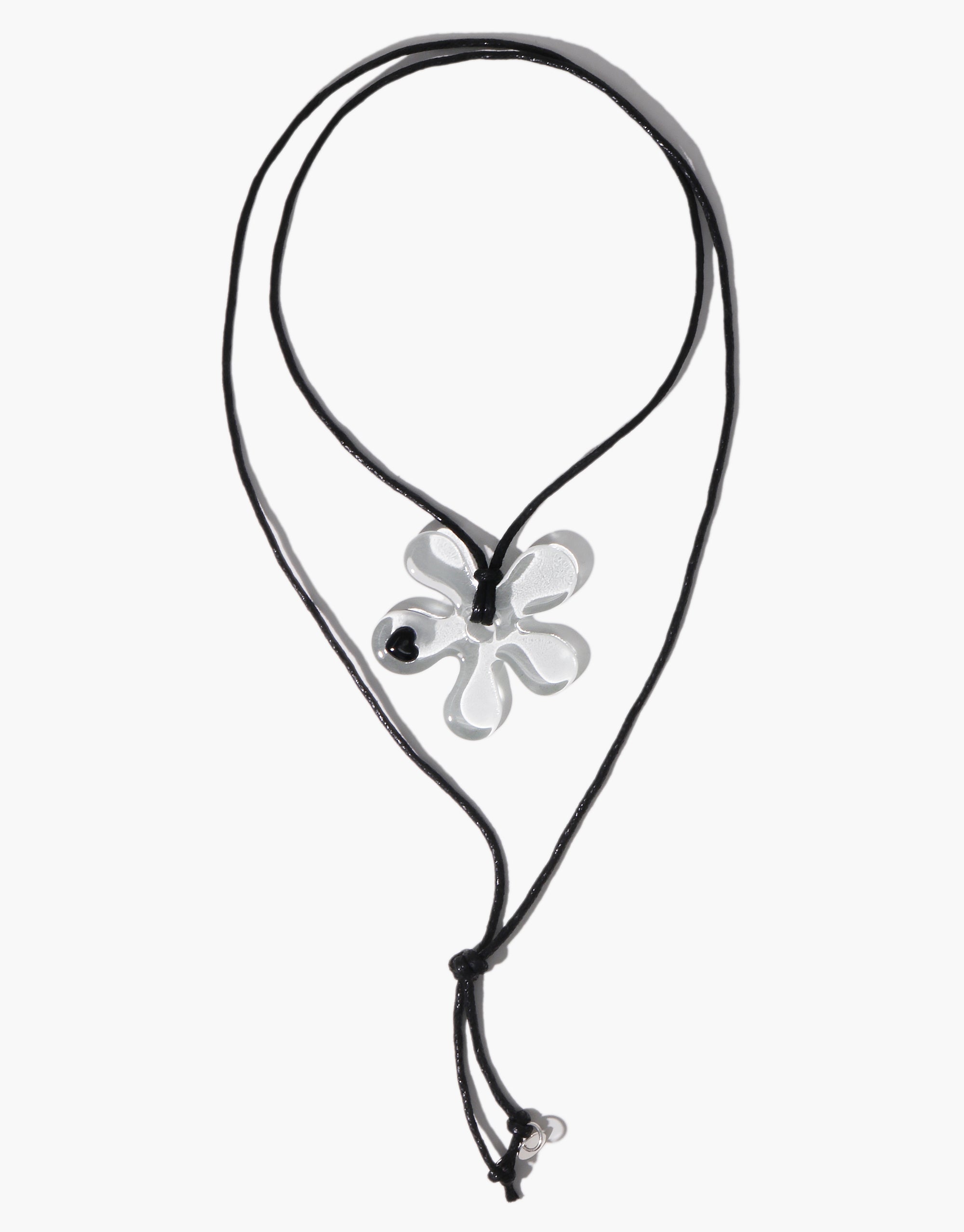 Elegant glass petal sculpture necklace with flowing design on adjustable black cord, featuring heart detail - Petal Sculpture Necklace by CLED
