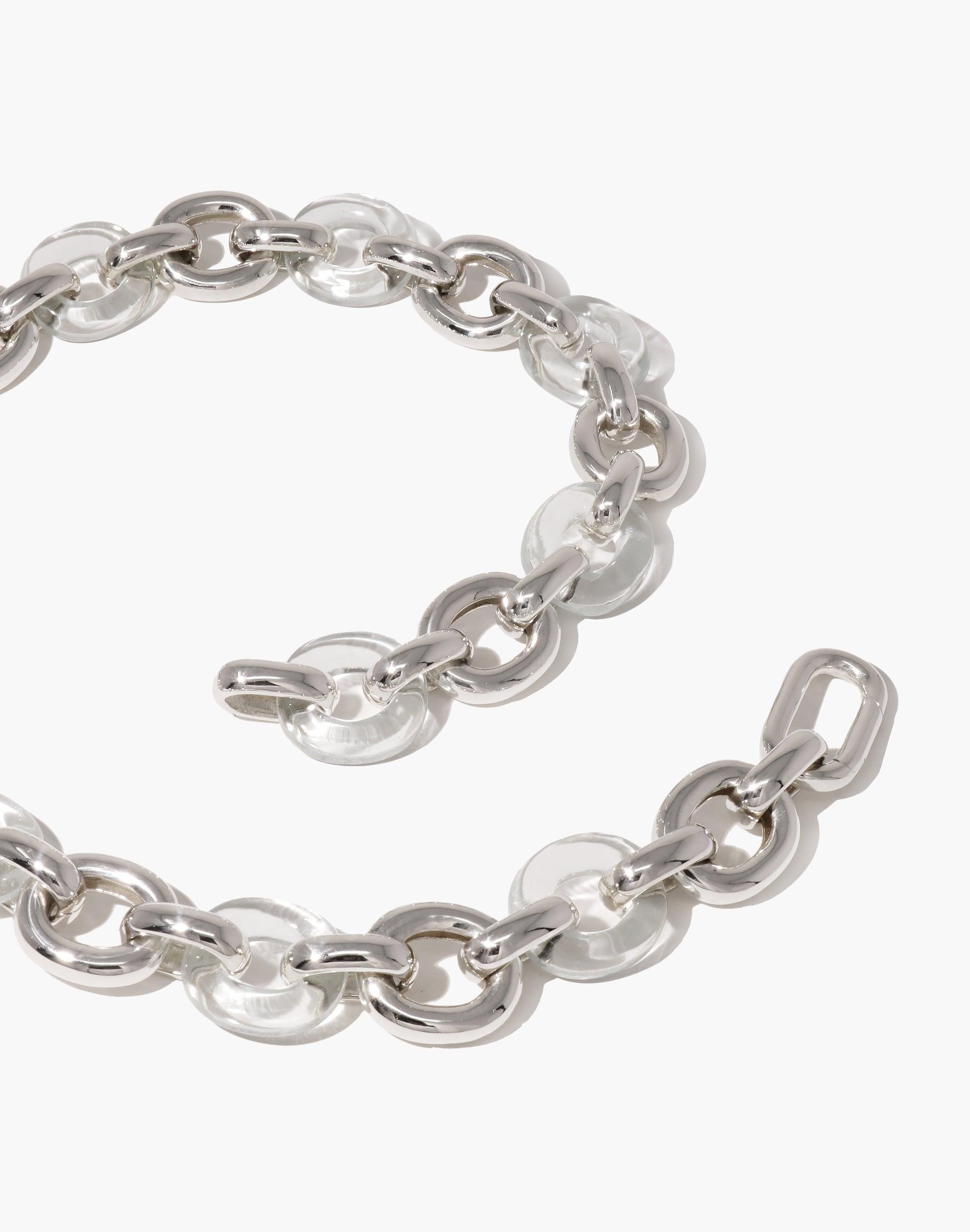 Elegant Connected Loop Necklace featuring alternating metal and glass links, showcasing a unique upcycled design that symbolizes unity and connection. Sustainably crafted jewelry piece from the In The Loop collection by CLED. Connected Loop Necklace | Mixed Metal & Glass CLED