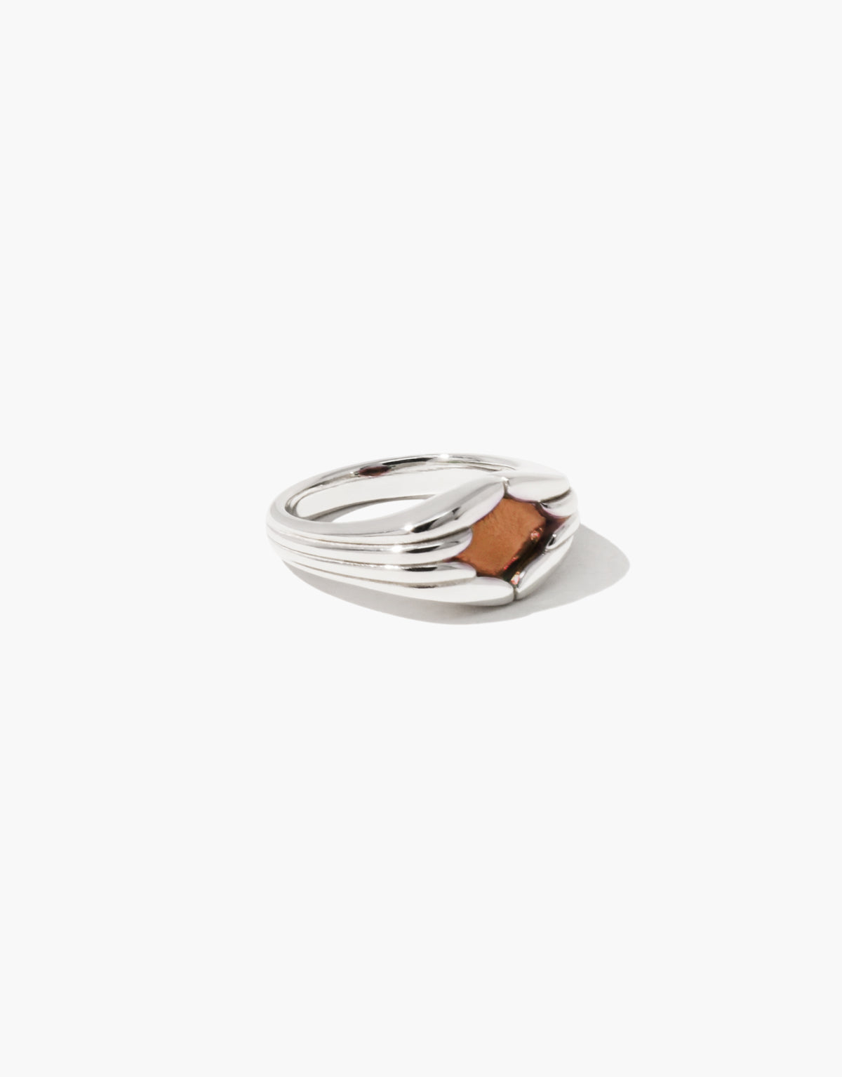 Fluted Ring in brown amber glass, an upcycled Eco Gem set in sterling silver. Handmade in Los Angeles. Fluted Ring by CLED.