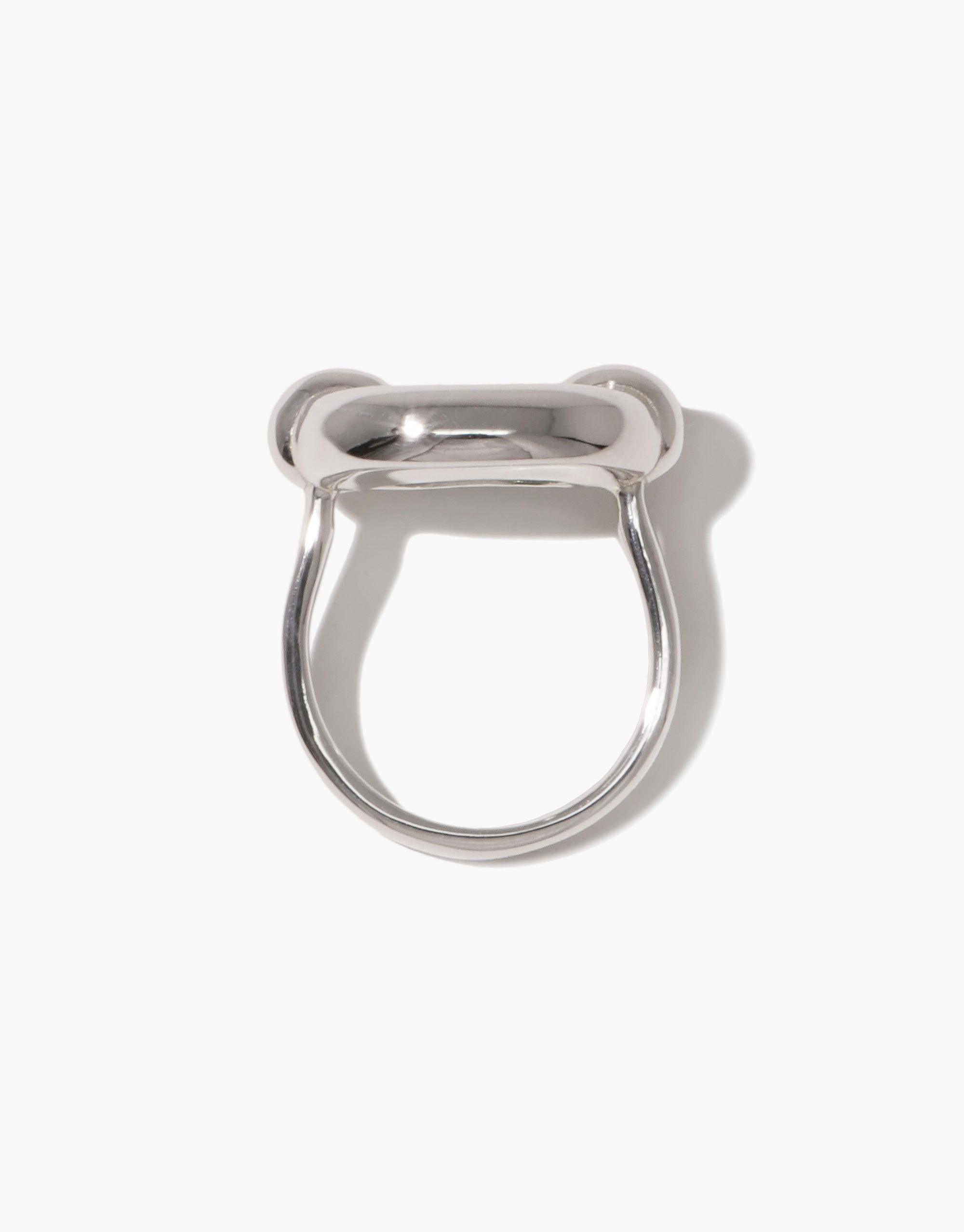 Sleek silver Core Loop Ring with mirror-like surface, featuring a unique seamless setting technique for eco gem encasement. Large size statement piece with functional reflective properties. Versatile accessory for quick checks and capturing moments. Core Loop Ring | Large by CLED