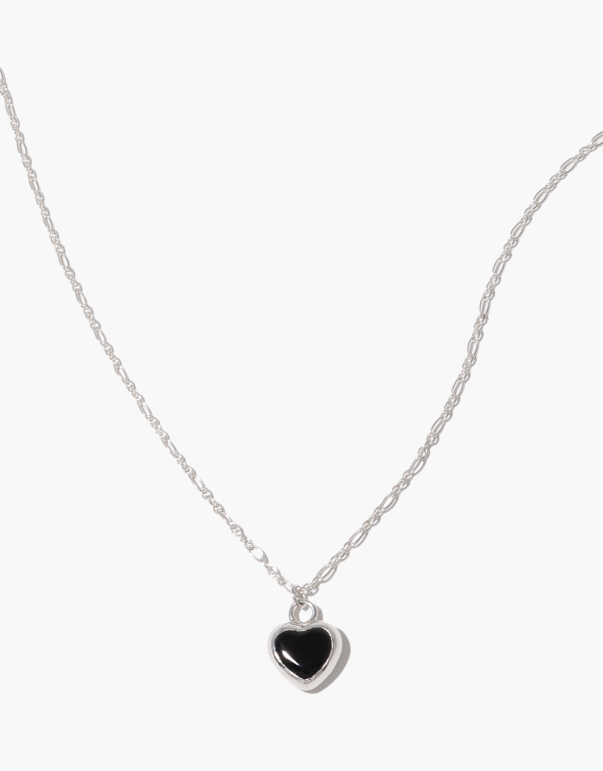 Sterling silver rope chain necklace with black heart charm pendant, Heart Charm Necklace by CLED
