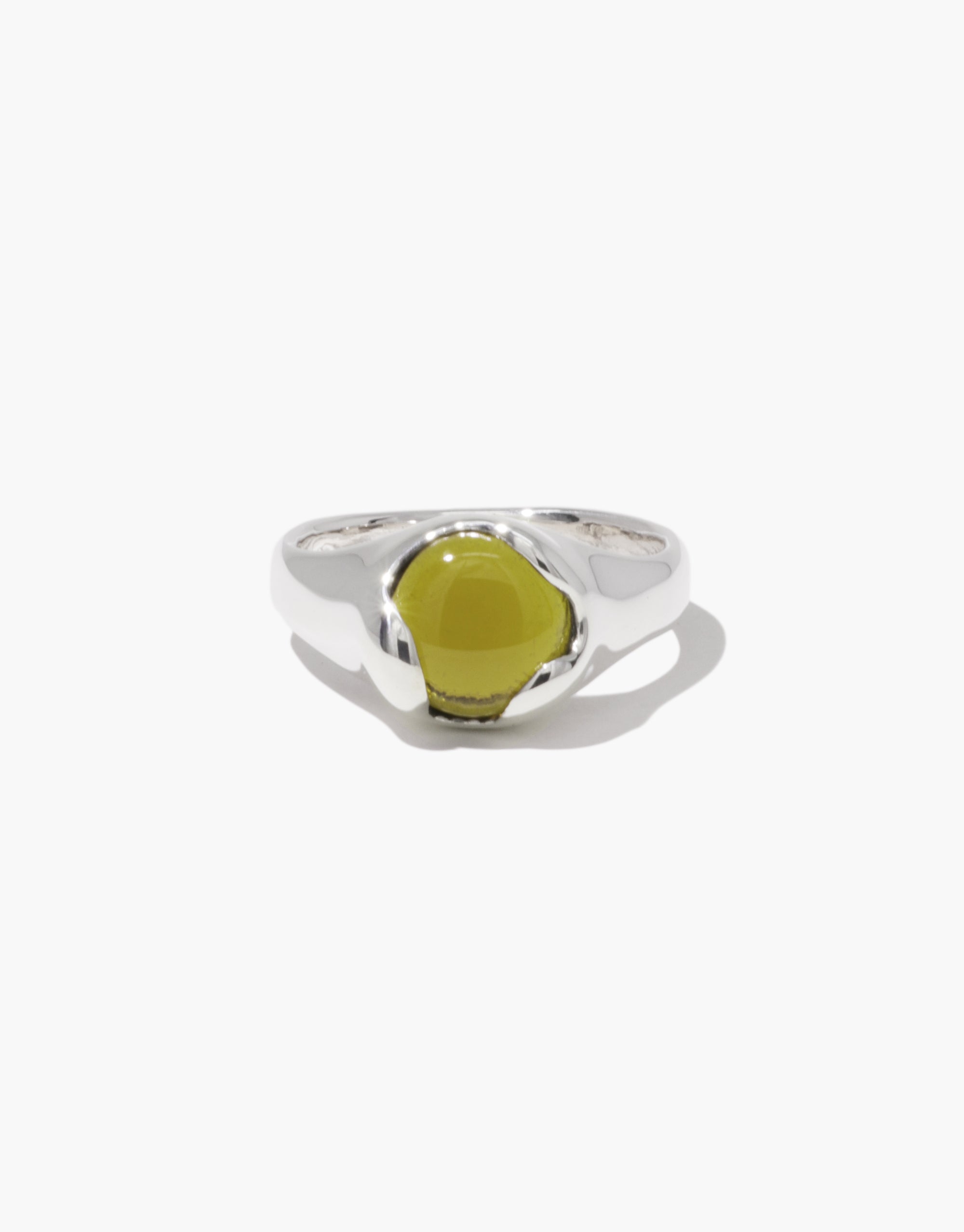 Elegant Orb Ring featuring lime green eco-friendly center stone in polished sterling silver setting by CLED