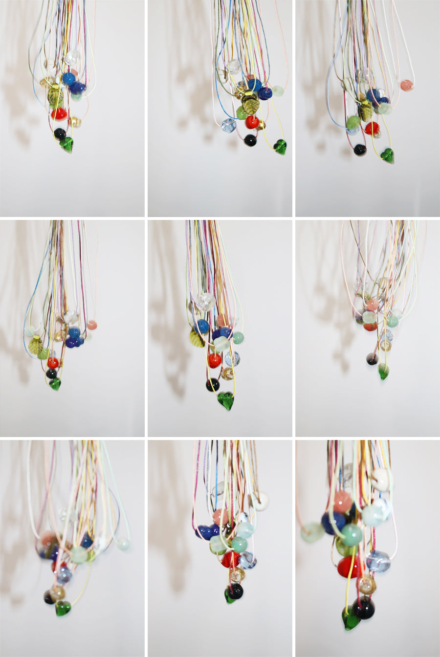 A vibrant assortment of beads in different styles and colors, arranged in a series for visual variety and inspiration