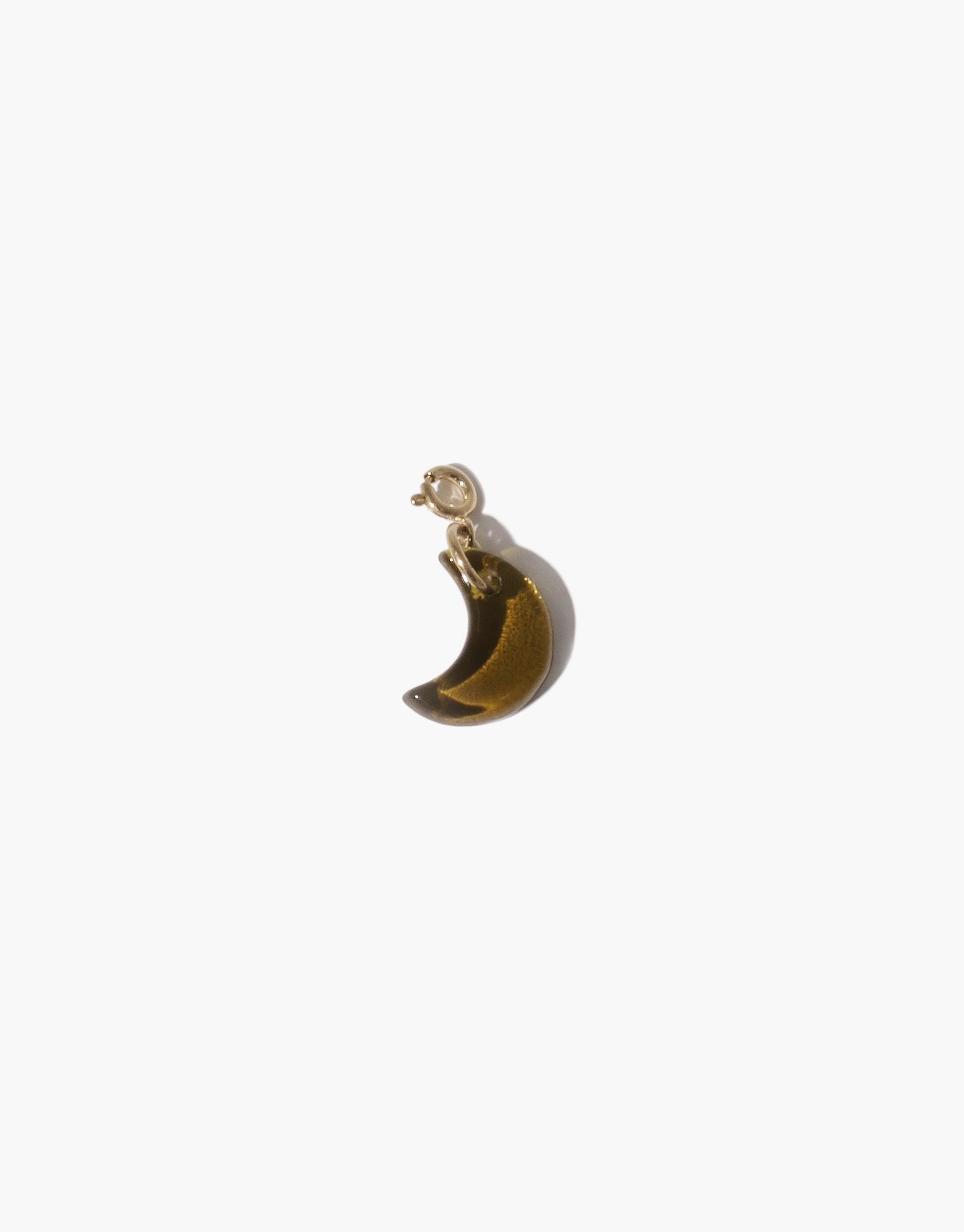 Gold vermeil crescent moon charm with delicate details, perfect for necklaces or bracelets. Handcrafted icon charm inspired by celestial elements. Moon | Icon Charm by CLED