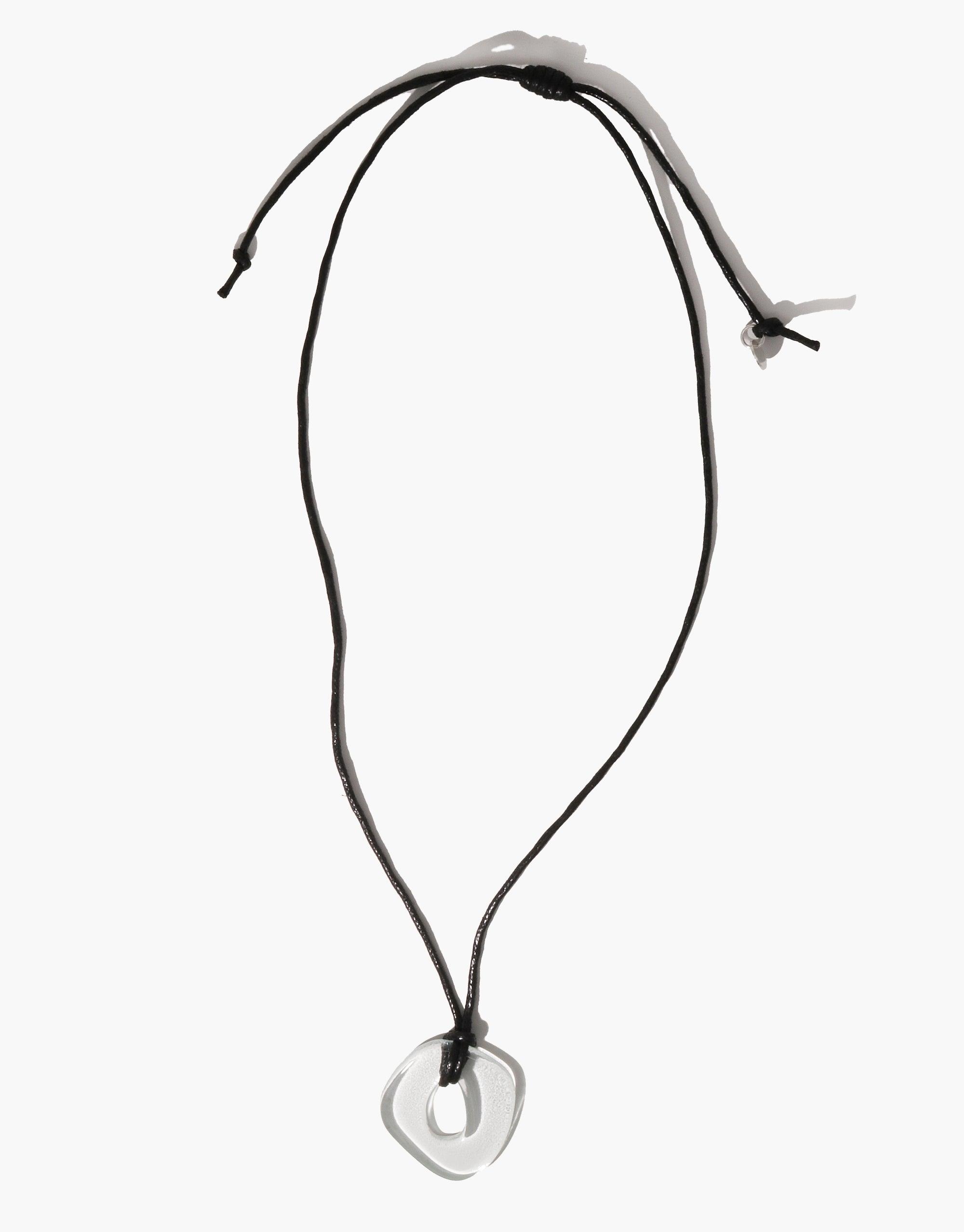 Sculptural Large Charm Necklace | A featuring adjustable black cotton cord and upcycled glass pendant. Handmade eco-friendly jewelry with unique sculptural design. Sustainable fashion accessory showcasing repurposed materials. CLED