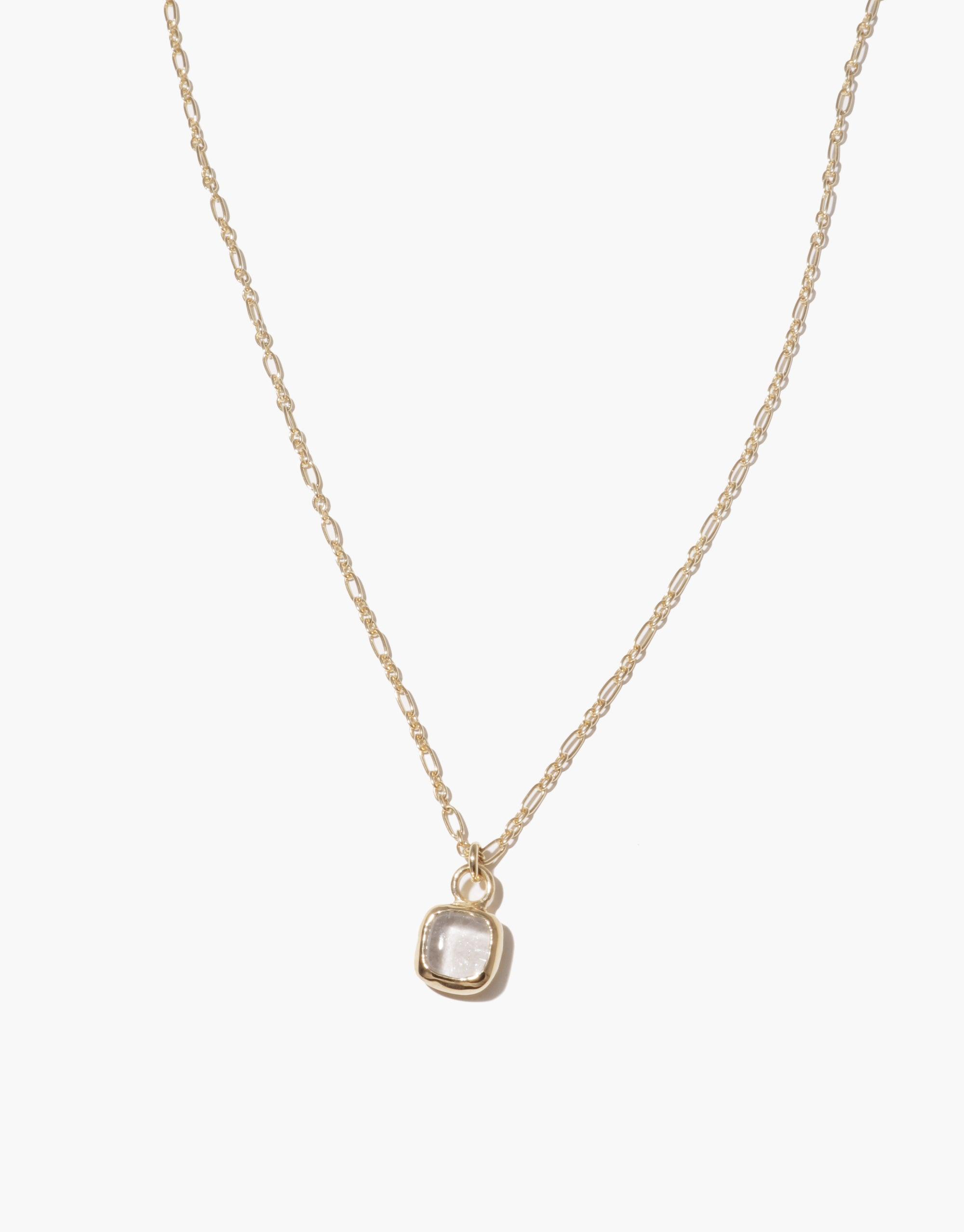 Square Charm Necklace: A gold chain featuring a square pendant crafted with upcycled Eco Gem from glass bottles, highlighting CLED's eco-conscious design ethos. Each piece is uniquely handmade in Los Angeles.