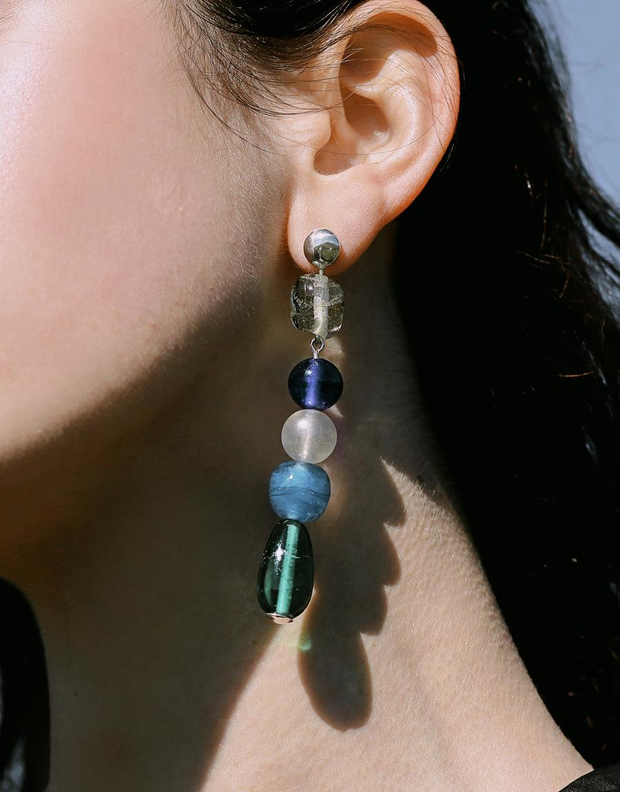 CLED Blue Ocean Earrings made from recycled glass and sterling silver earrings sustainable eco conscious handmade upcycled jewelry, Eco friendly, Vegan, Cruelty Free