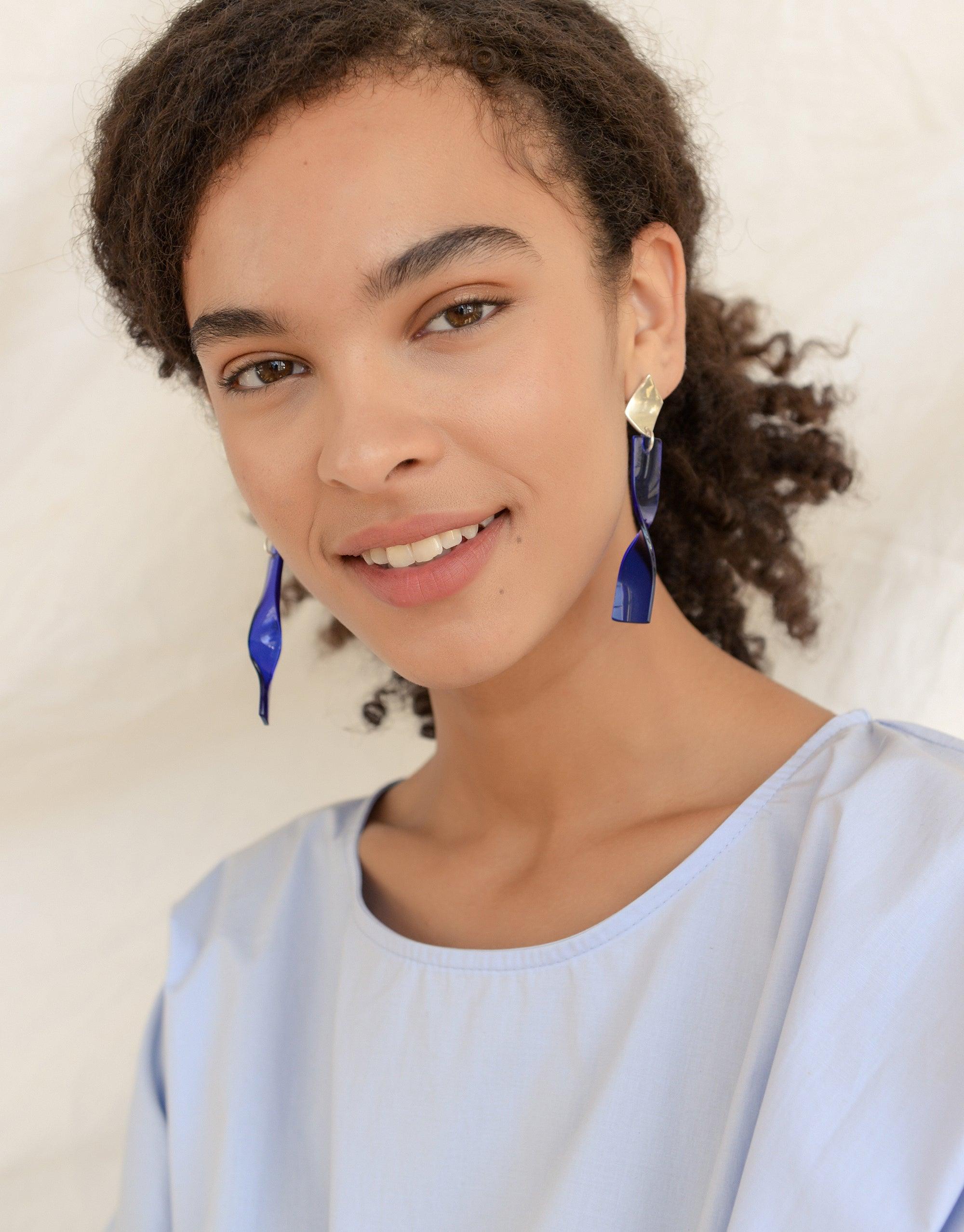 CLED Eco Conscious Sustainable upcycled jewelry made from Eco Gems and sterling silver from recycled glass | Frozen Wave Earrings