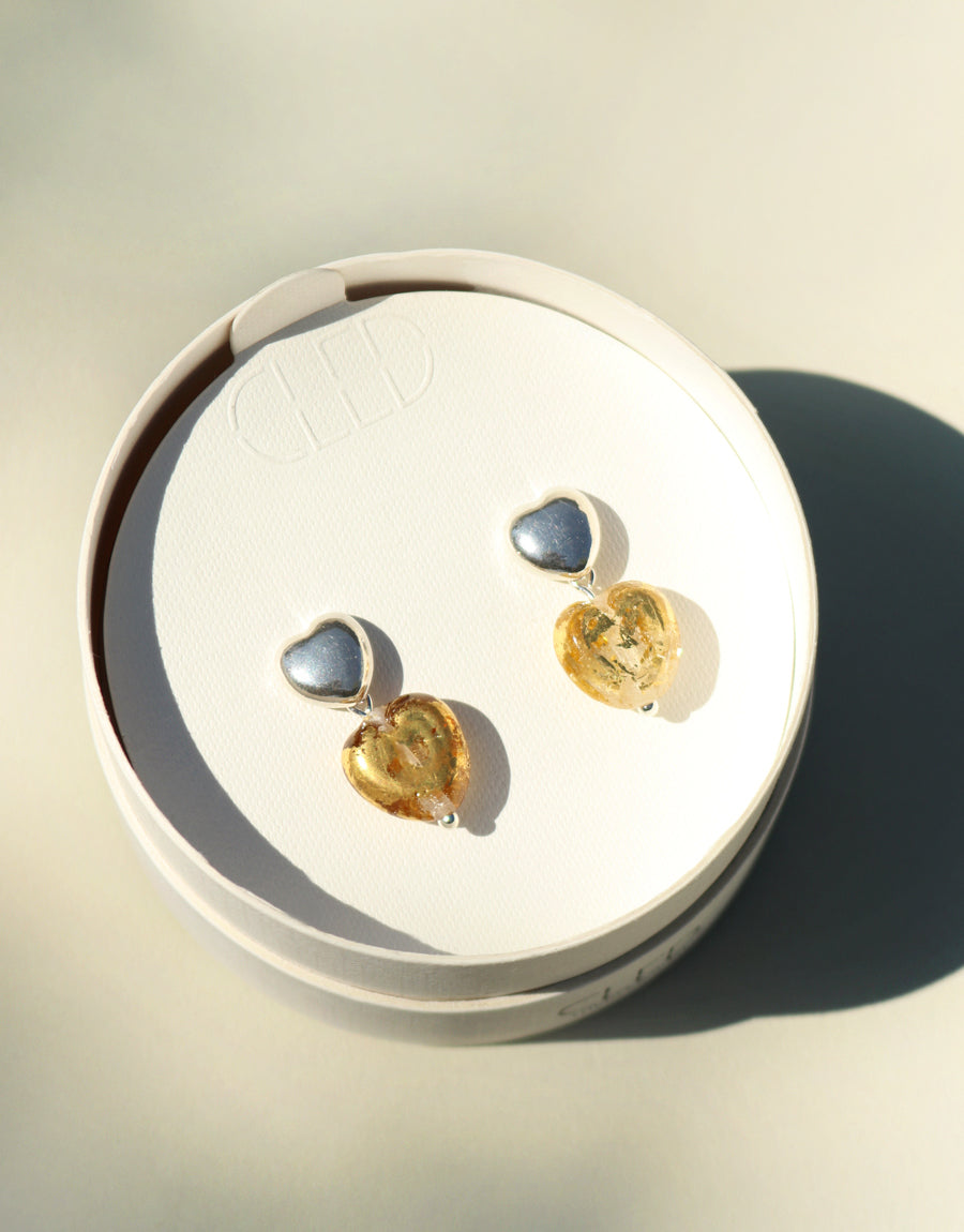 CLED Eco Conscious Sustainable upcycled jewelry made from Eco Gems and sterling silver from recycled glass | Love Earrings