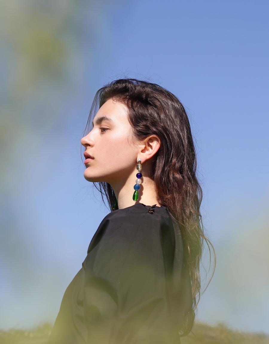 CLED Blue Ocean Earrings made from recycled glass and sterling silver earrings sustainable eco conscious handmade upcycled jewelry, Eco friendly, Vegan, Cruelty Free