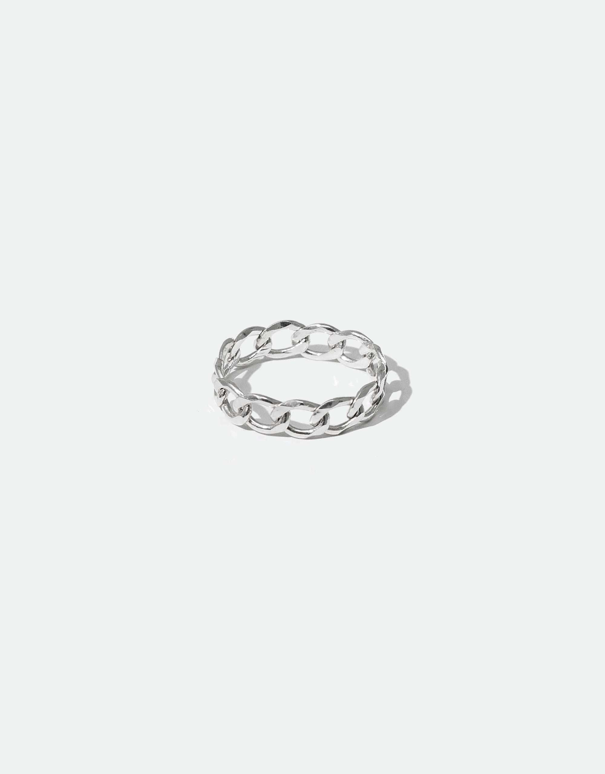 Sterling silver Collapsible Chain Ring A showcasing intricate chain-link design. Handcrafted, adjustable, and versatile accessory for mix-and-match styling. Elegant and contemporary piece from CLED's best-selling collection. Collapsible Chain Ring | A