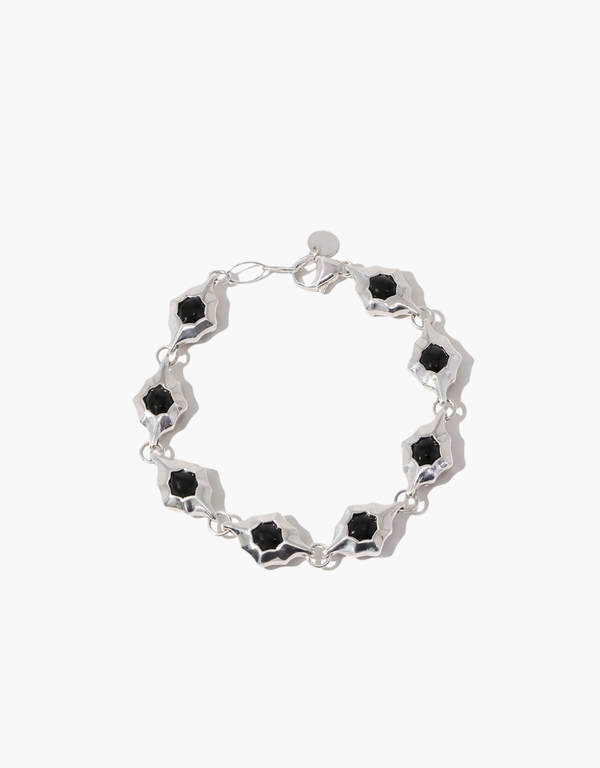 Cadence Bracelet | Metal in black basalt glass, upcycled Eco Gems framed in scalloped sterling silver links. Handmade in Los Angeles. Cadence Bracelet | Metal by CLED.