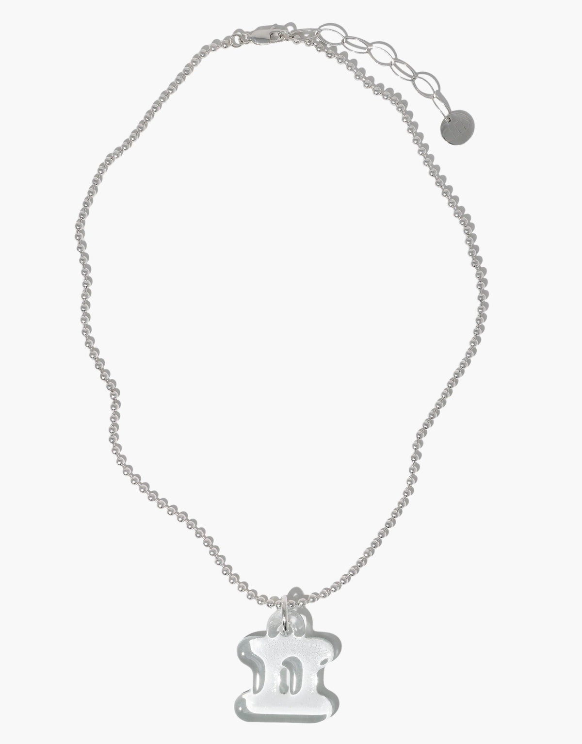 Elegant silver necklace featuring a transparent Letter Charm pendant with Korean Hangul character, symbolizing cultural unity and personal expression. Delicate chain with adjustable clasp. Eco-friendly jewelry celebrating language and identity. Letter Charm | 한글 Hangul by CLED