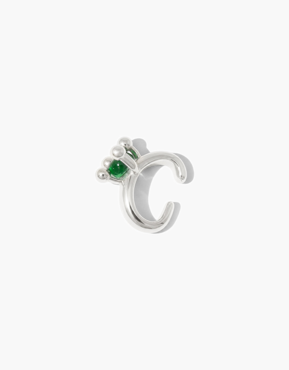 Picot Ear Cuff with a deep green forest glass Eco Gem set between silver picot beads on an open cuff. Lace-inspired design from the Las Collection. Picot Ear Cuff by CLED.