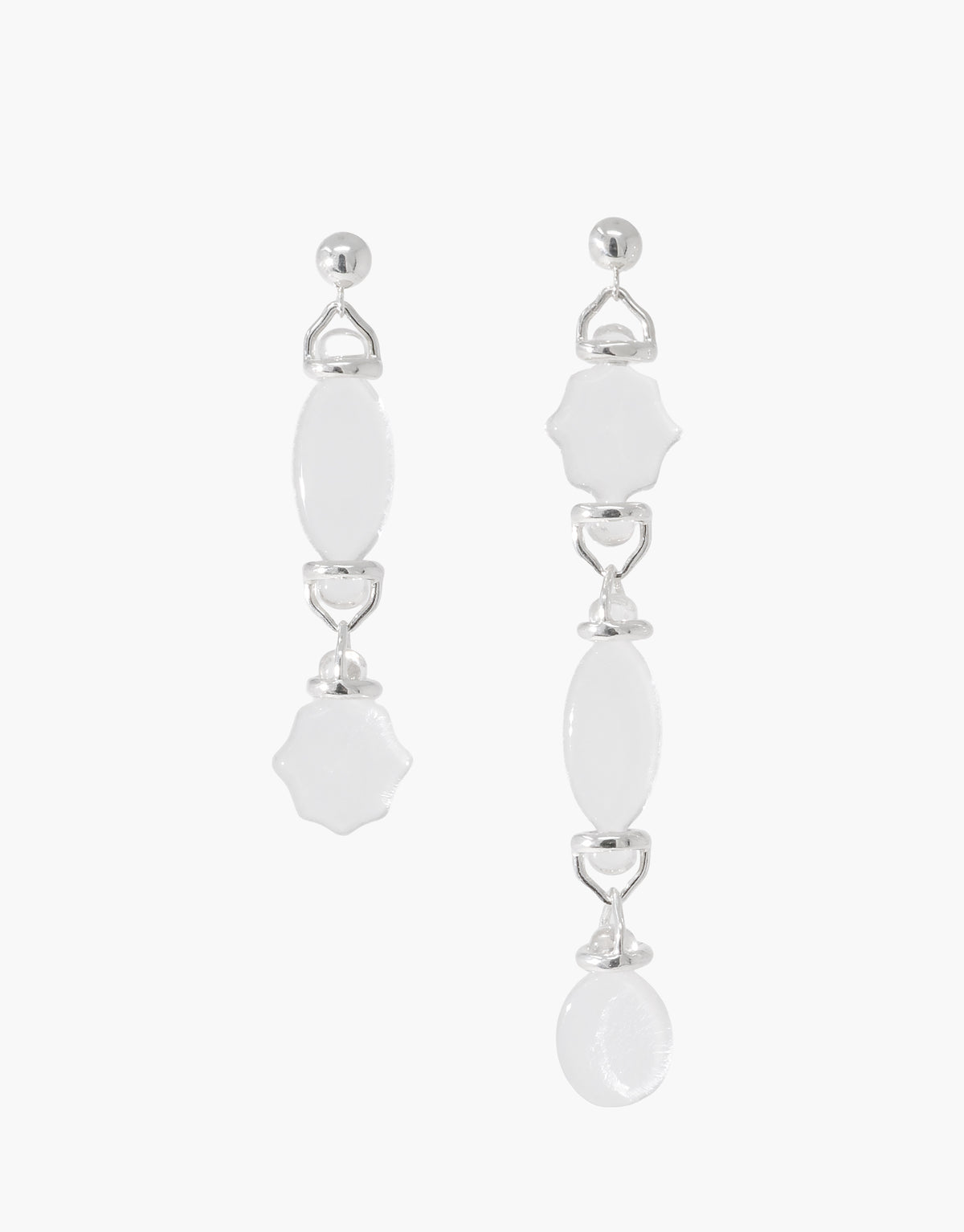 Picot Linear Earrings with clear glass Eco Gems alternating down a slender sterling silver line, echoing the repeating edge of a lace trim. Long and lightweight, from the Las Collection. Picot Linear Earrings by CLED.