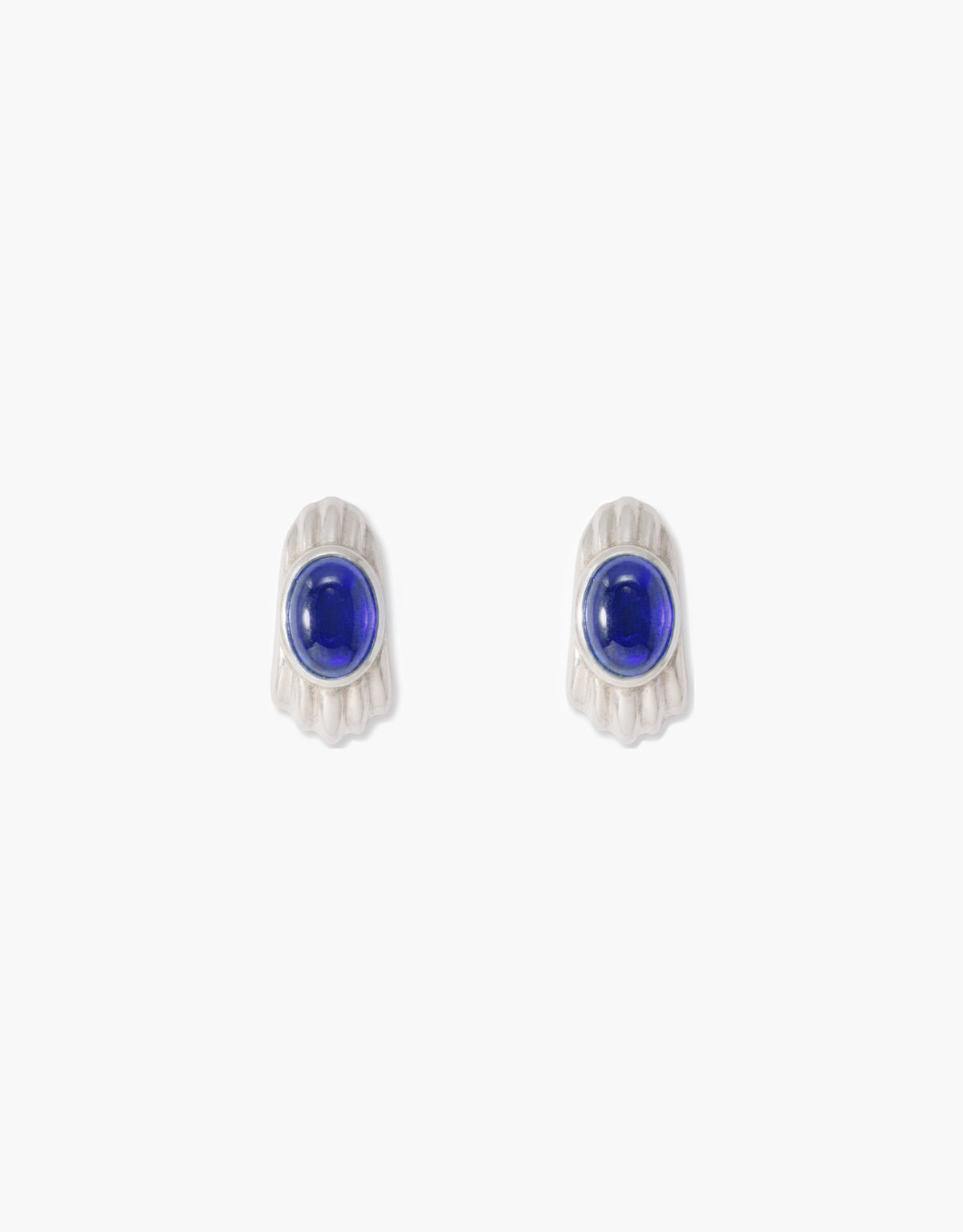 Scallop Hoop Earrings in blue ocean glass, an upcycled Eco Gem set in sterling silver. Handmade in Los Angeles. Scallop Hoop Earrings by CLED.