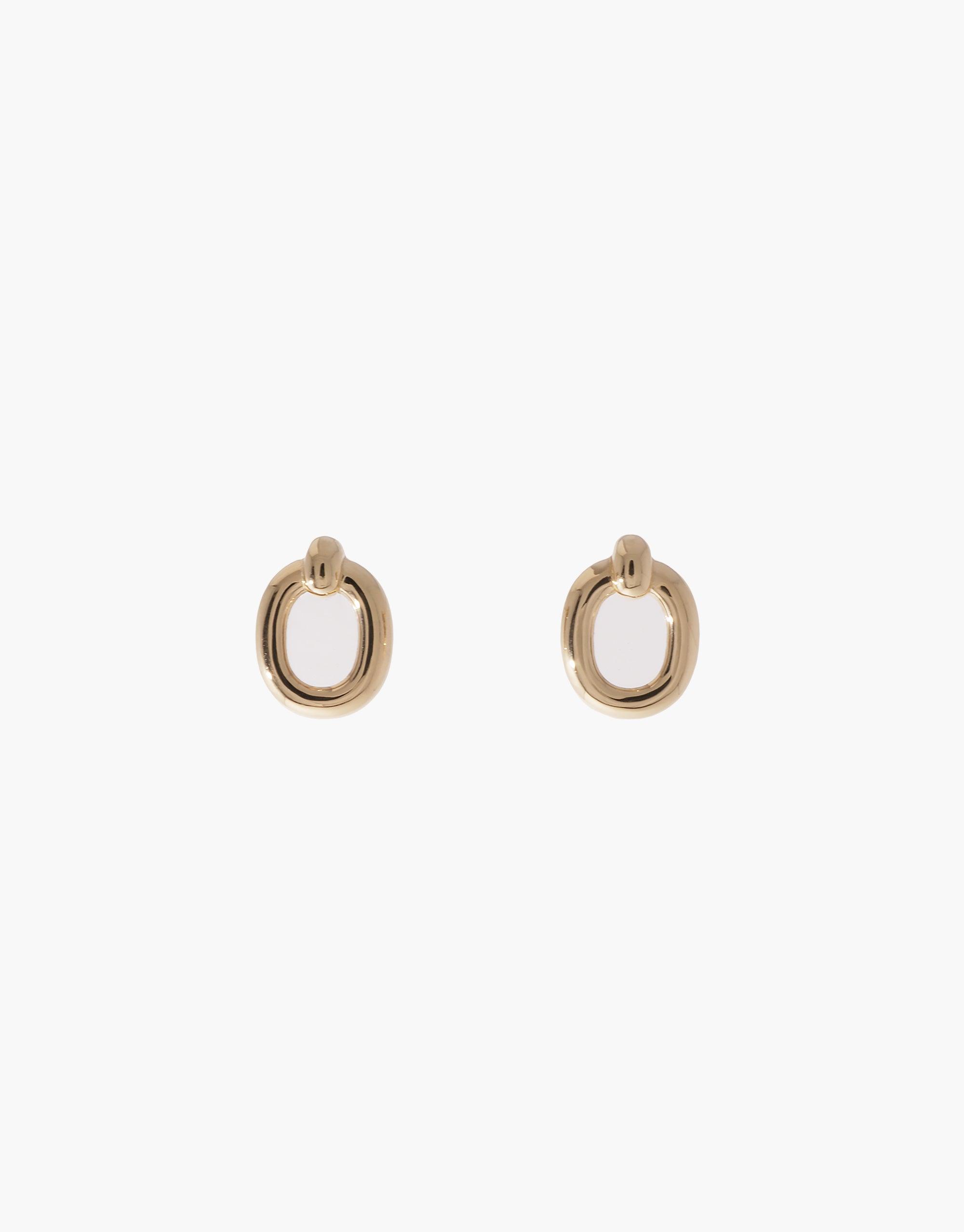 Elegant small gold-toned hoop earrings with interlocking oval design, symbolizing unity and connection. Crafted from upcycled materials, these Core Loop Earrings | Small embody sustainable luxury and timeless style. CLED