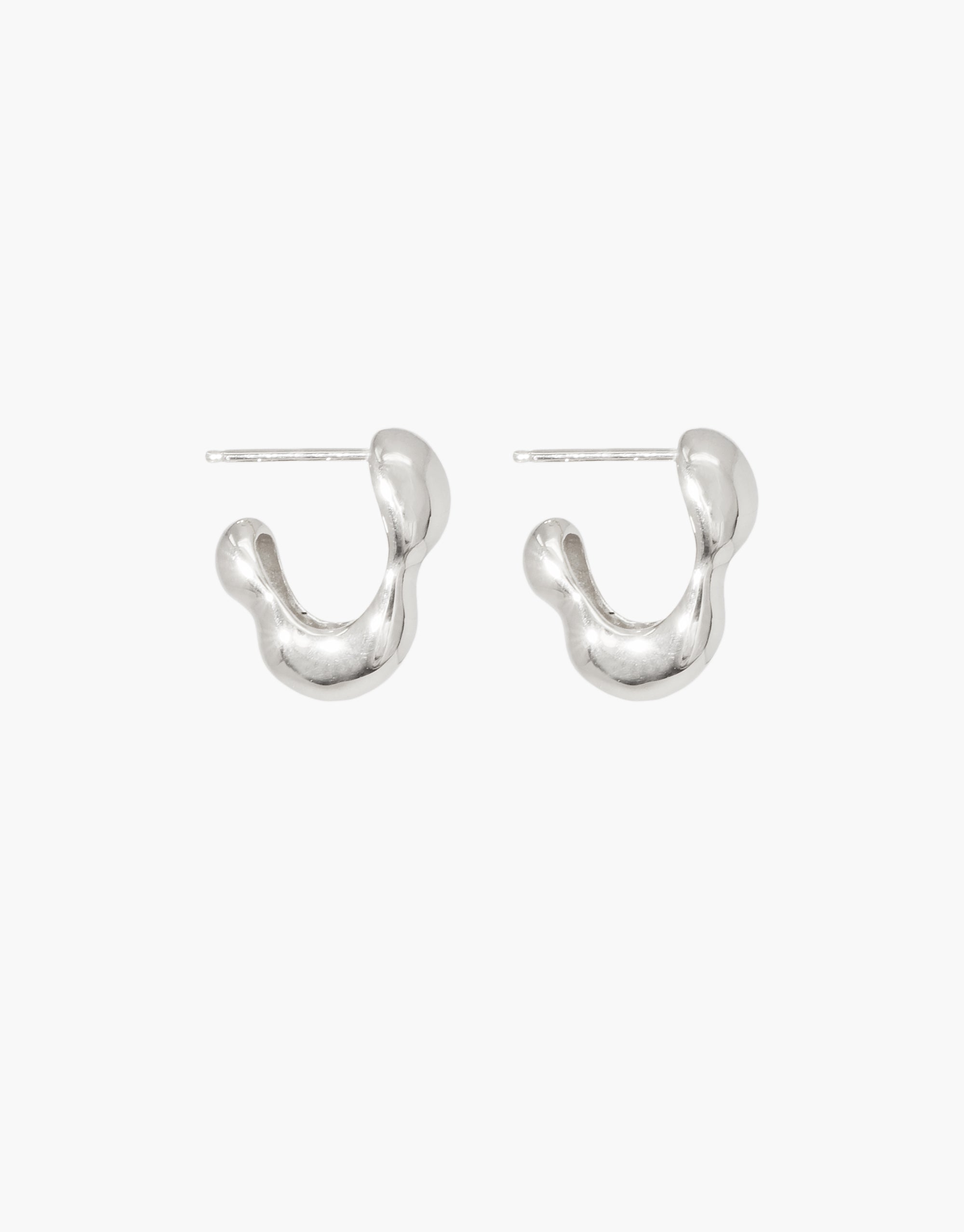 Flow Hoop Earrings in silver with fluid, wave-like curves showcasing minimalist sculptural design - Goyo Collection by CLED
