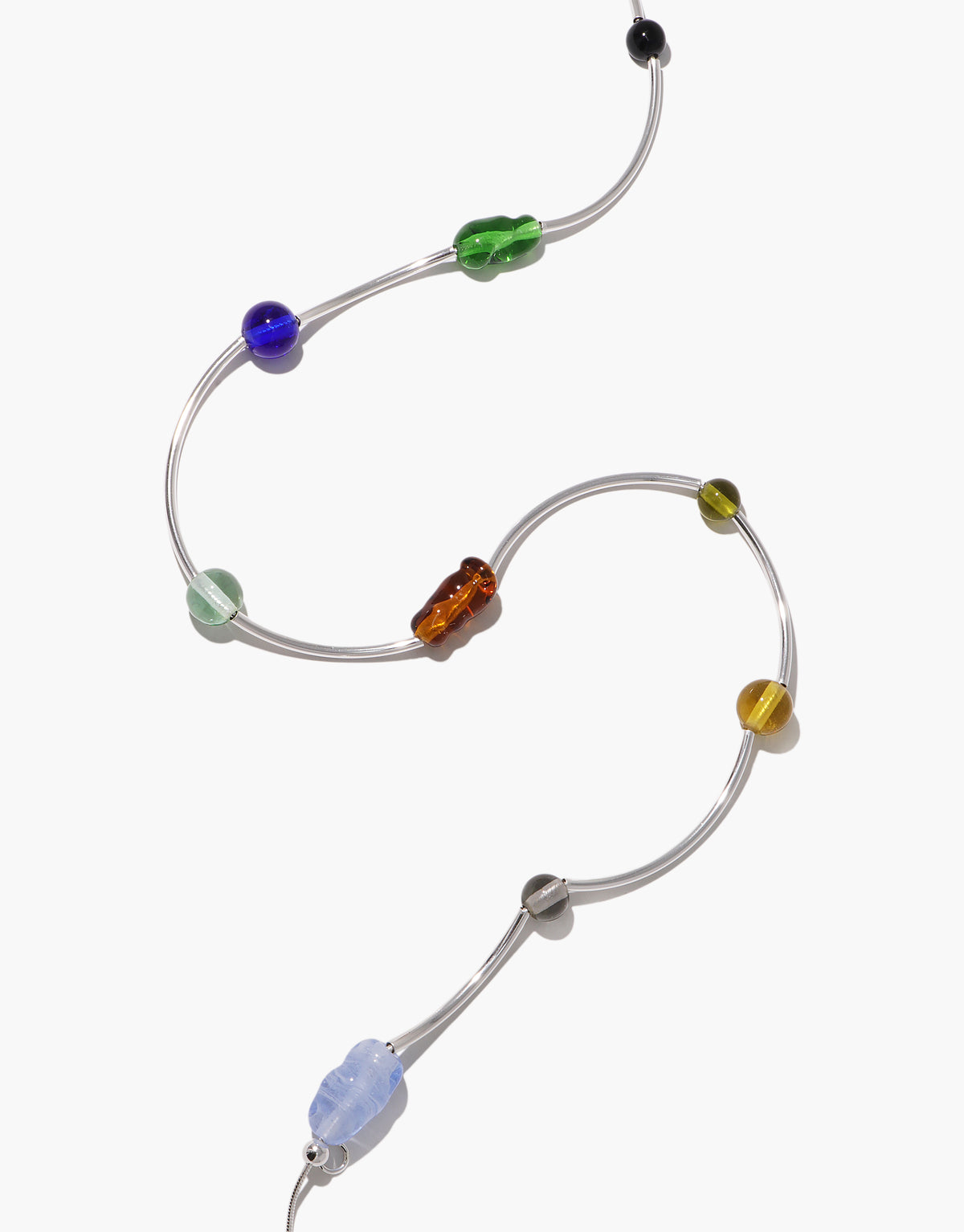 Halo Necklace with curved silver segments and colorful glass beads in flowing wave design by CLED