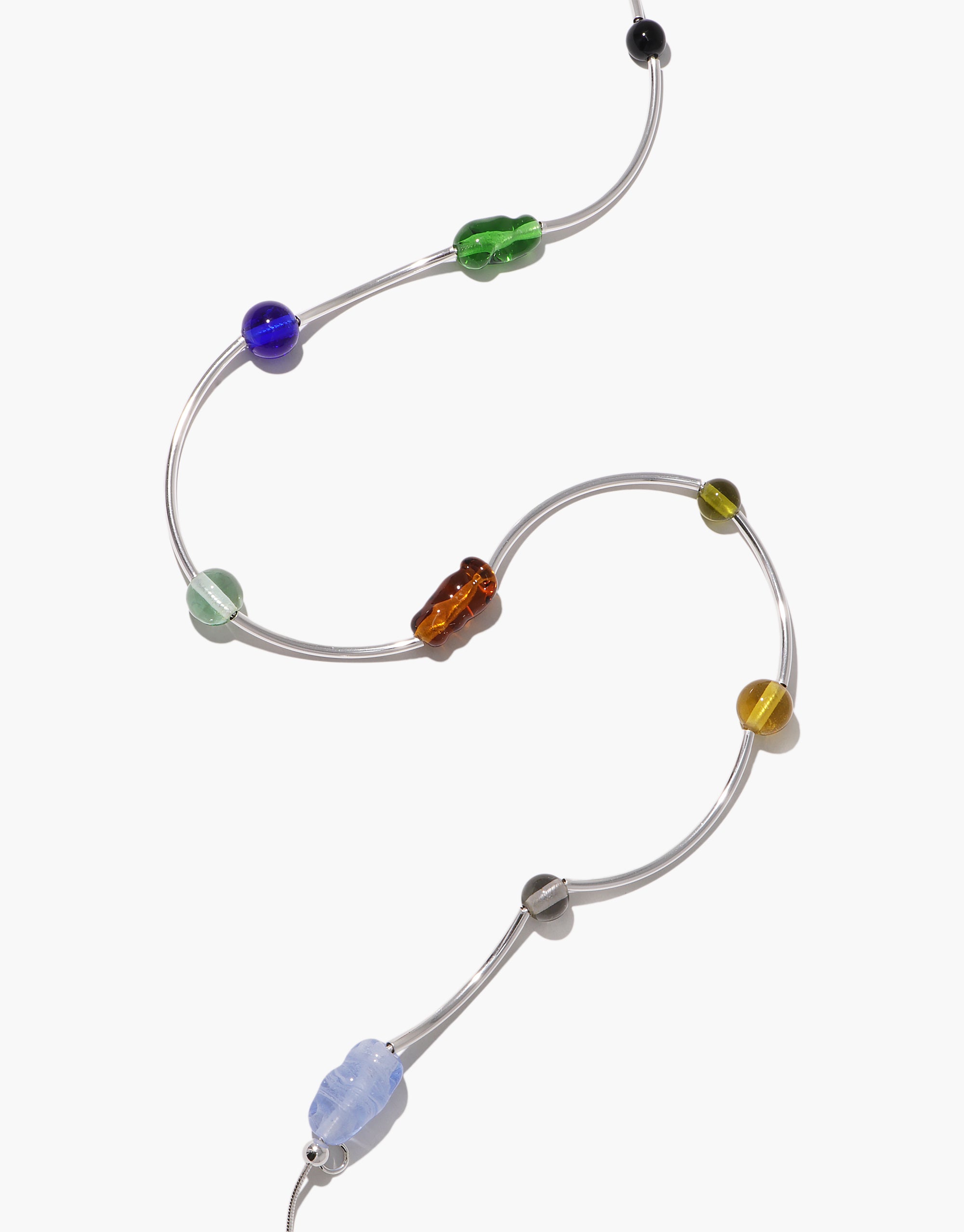 Halo Necklace with curved silver segments and colorful glass beads in flowing wave design by CLED