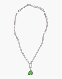 Elegant silver Icon Chain Necklace with green heart charm, perfect for customizing with additional charms or wearing as a bold statement piece. Versatile and stylish accessory for any outfit. Icon Chain Necklace | D by CLED