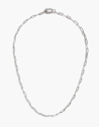 Sleek silver Icon Chain Necklace with elongated links, perfect for customization with charms or as a standalone statement piece. Versatile and stylish accessory for any outfit. Icon Chain Necklace | E by CLED