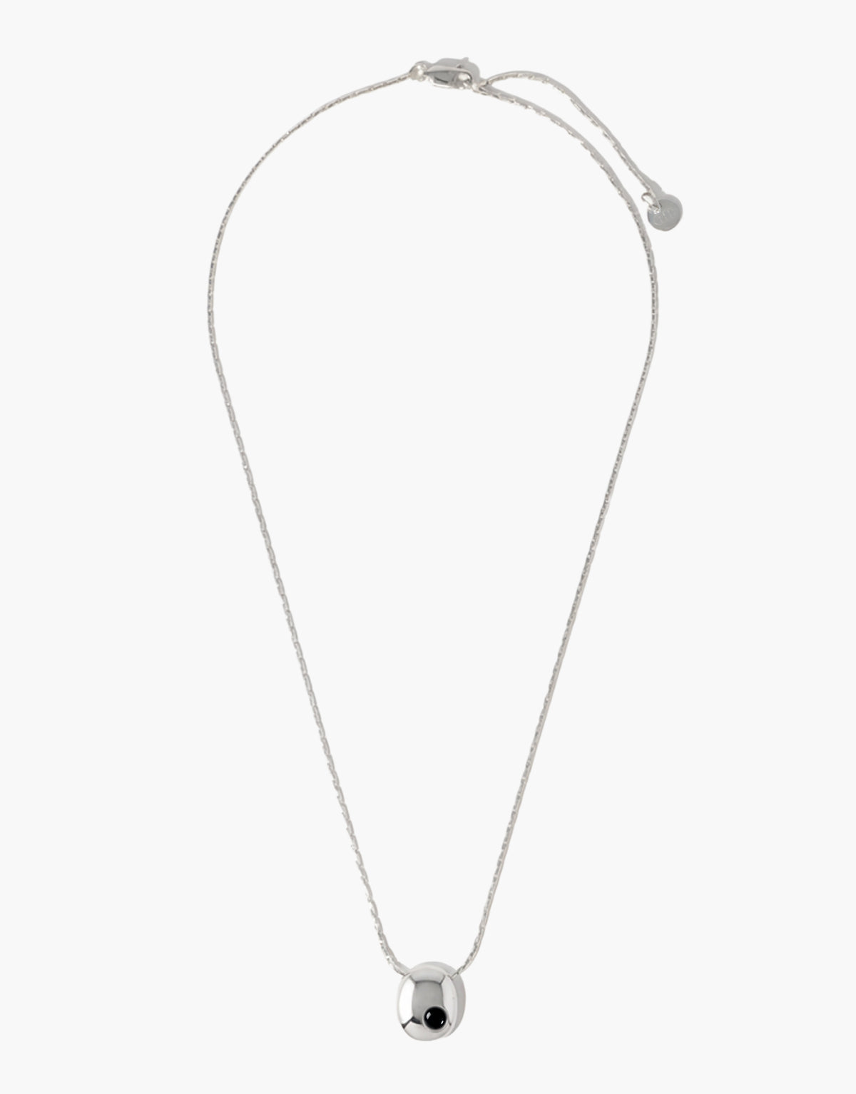 Inter Loop Necklace in black basalt glass, an upcycled Eco Gem set in sterling silver. Handmade in Los Angeles. Inter Loop Necklace by CLED.