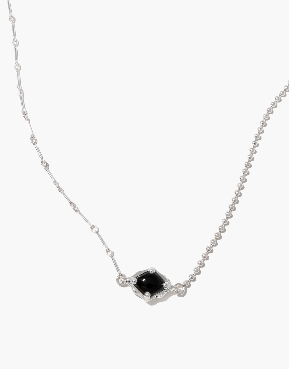 Interlace Necklace in black basalt glass, an upcycled Eco Gem set in sterling silver. Handmade in Los Angeles. Interlace Necklace by CLED.