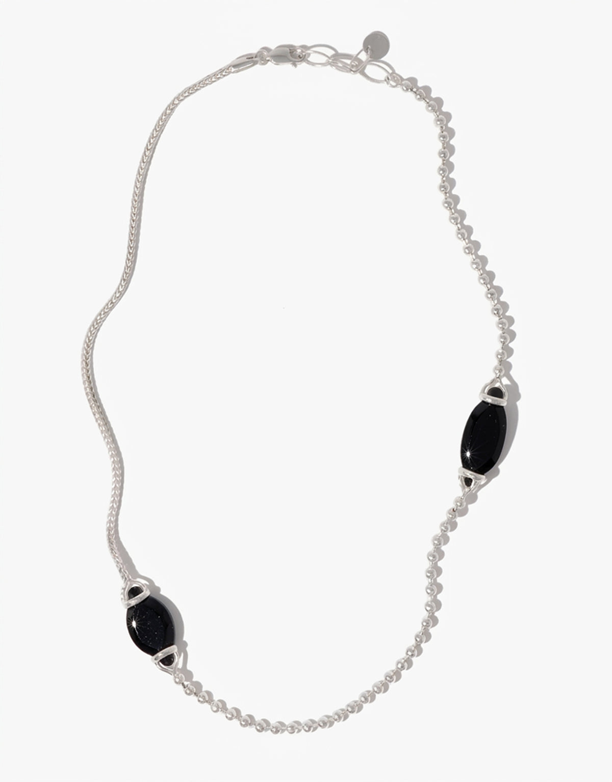Picot Necklace in black basalt glass, an upcycled Eco Gem set in sterling silver. Handmade in Los Angeles. Picot Necklace by CLED.