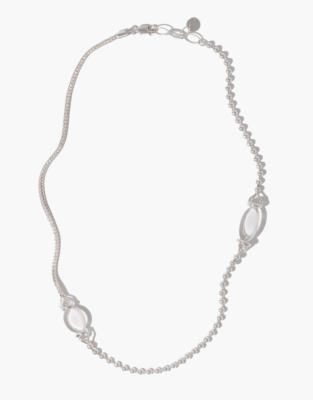 Picot Necklace in clear glass, an upcycled Eco Gem set in sterling silver. Handmade in Los Angeles. Picot Necklace by CLED.