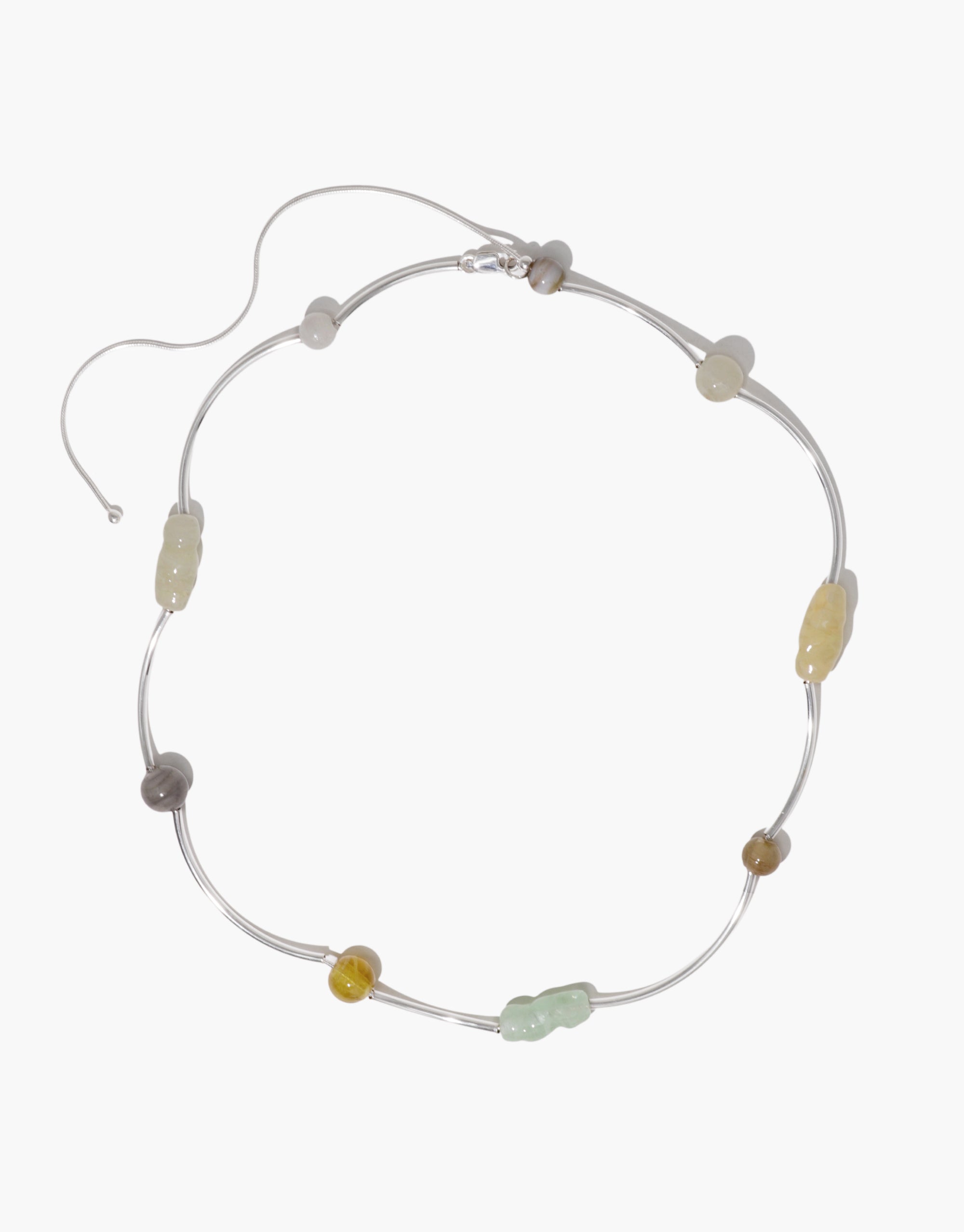 Necklace with colorful beads on a white background