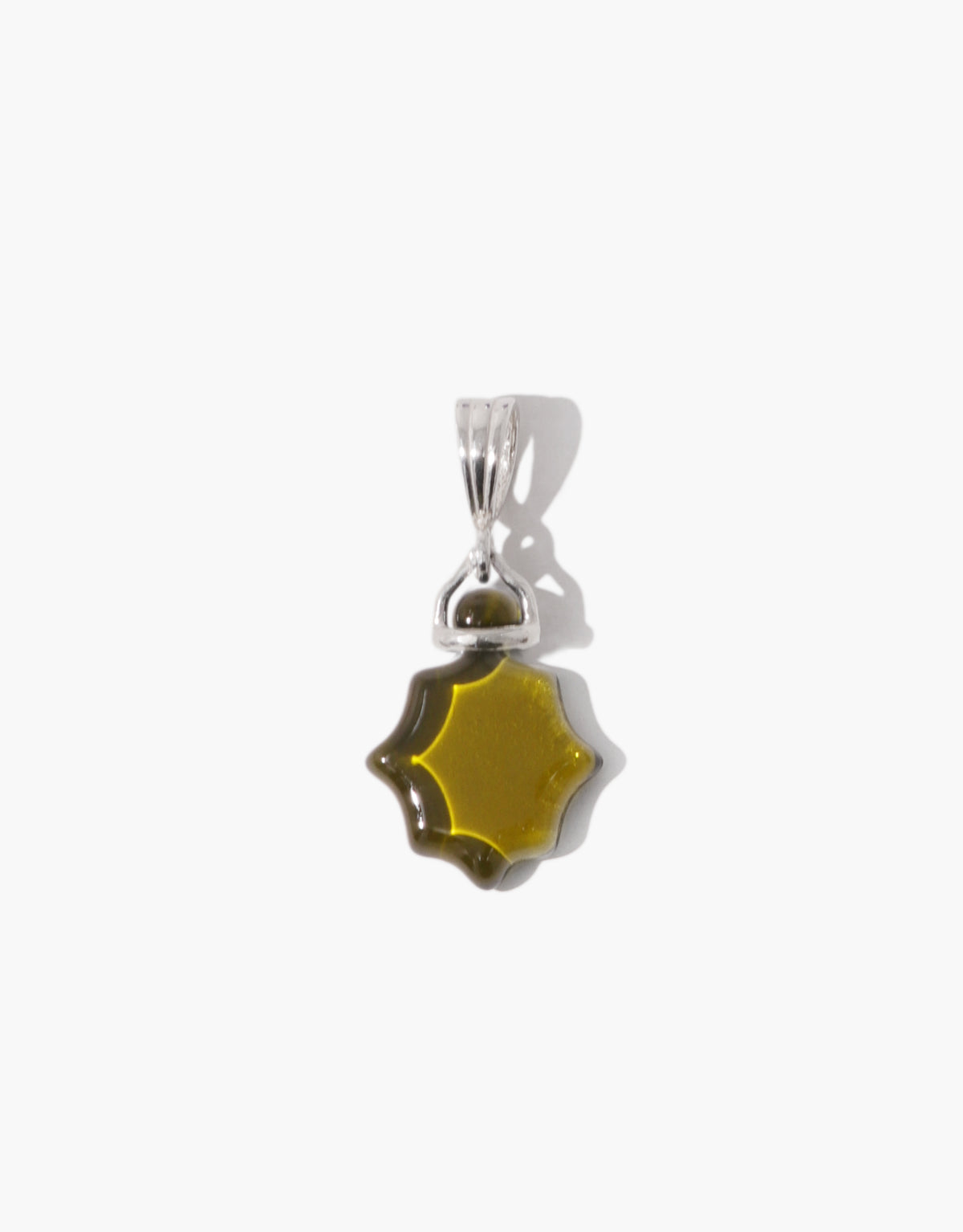 Las Pendant | Scallop in the large size, a soft light olive glass Eco Gem with a scalloped edge. Las Pendant | Scallop by CLED.