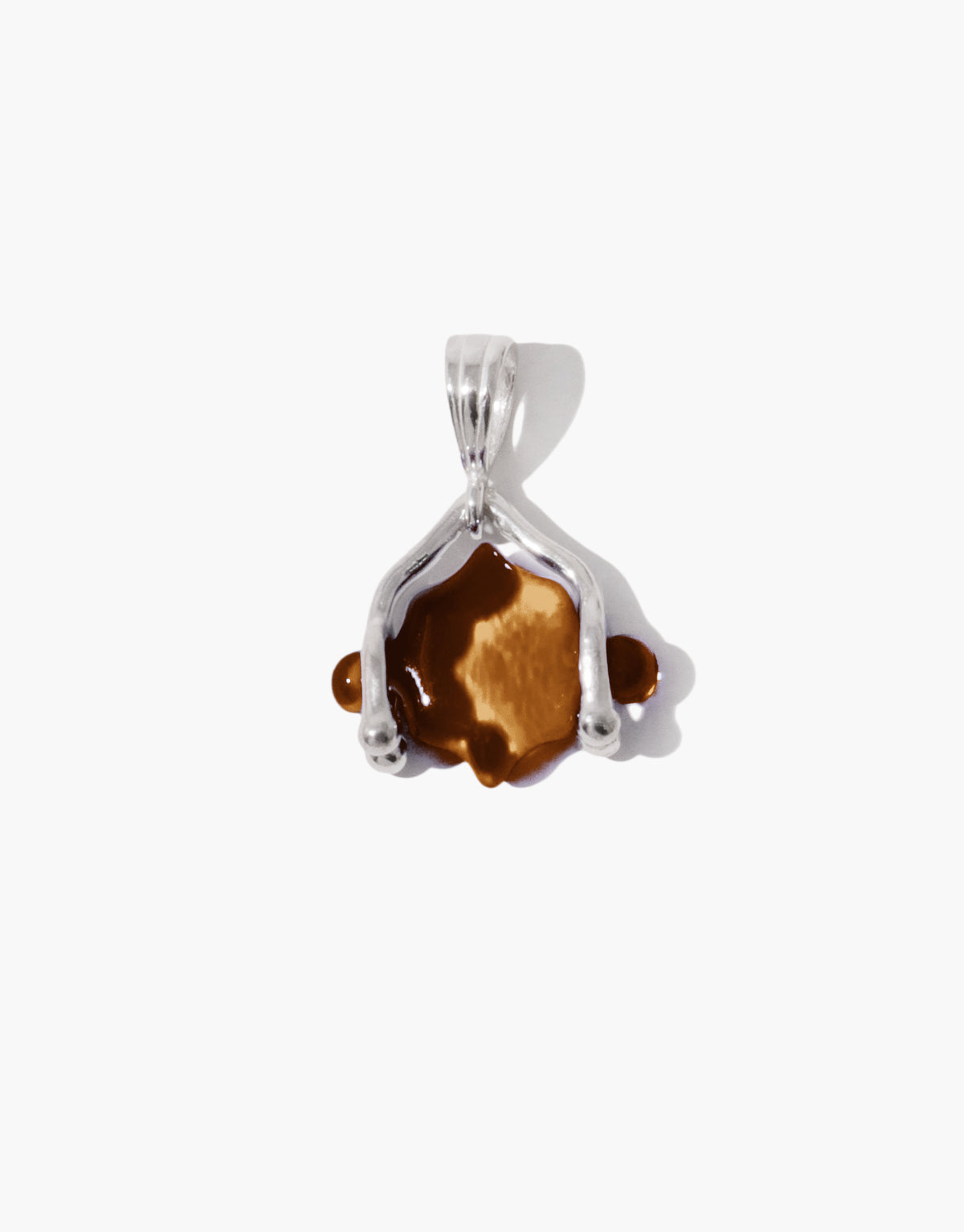 LAS Scallop Swivel Pendant in brown amber glass, an upcycled Eco Gem set in sterling silver. Handmade in Los Angeles. LAS Scallop Swivel Pendant by CLED.