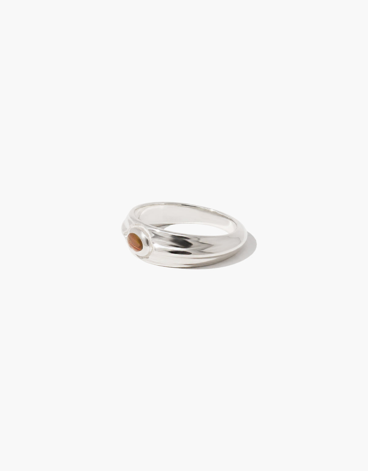 Eyelet Scallop Ring in brown amber glass, an upcycled Eco Gem set in sterling silver. Handmade in Los Angeles. Eyelet Scallop Ring by CLED.