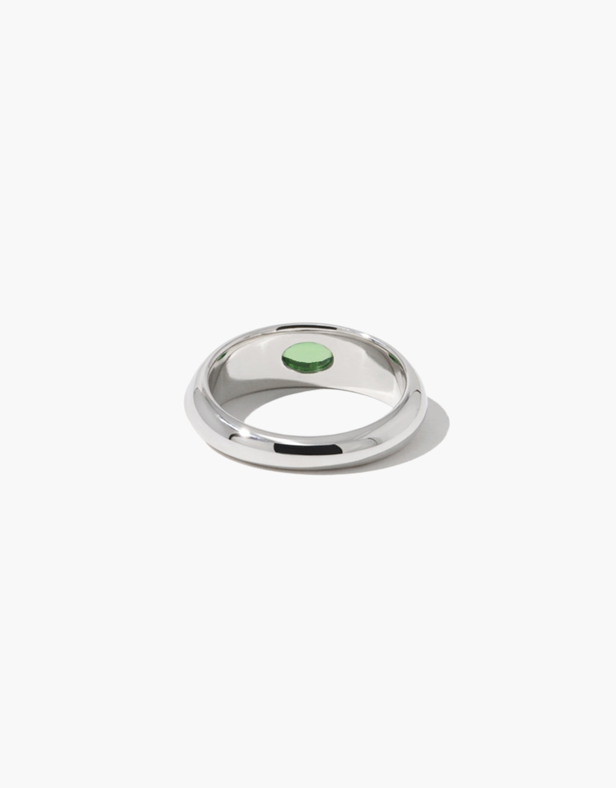 Eyelet Scallop Ring in green forest glass, an upcycled Eco Gem set in sterling silver. Handmade in Los Angeles. Eyelet Scallop Ring by CLED.