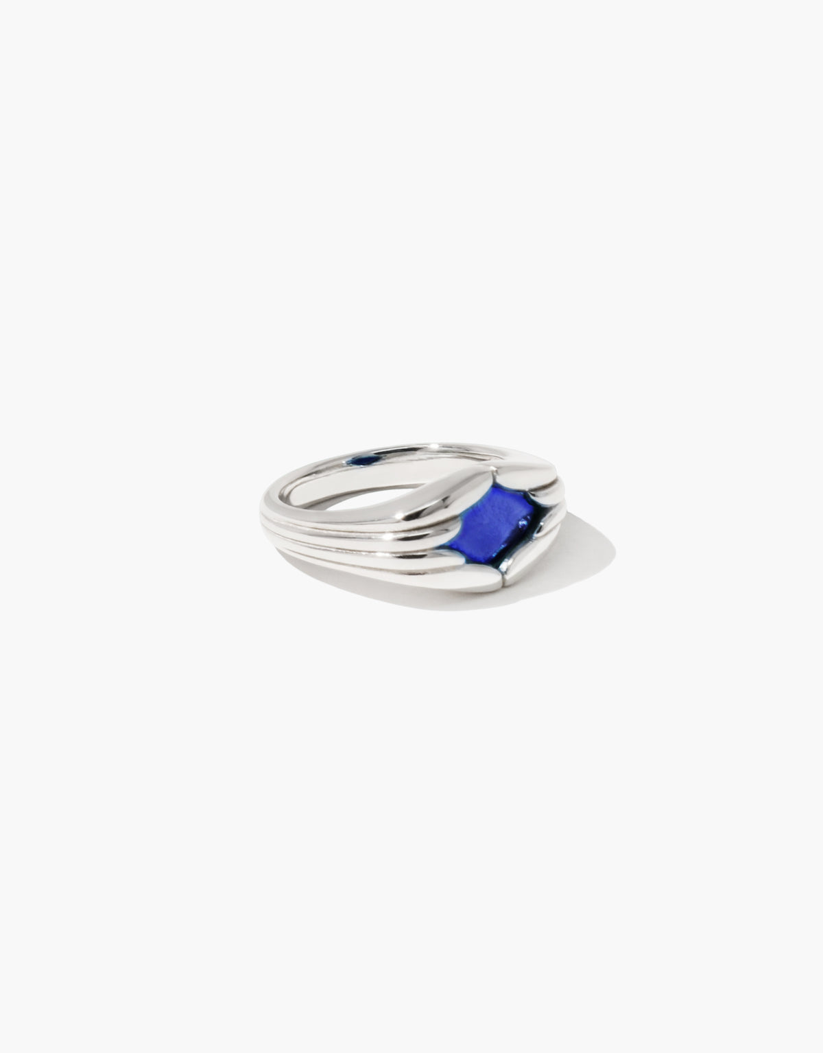 Fluted Ring in blue ocean glass, an upcycled Eco Gem set in sterling silver. Handmade in Los Angeles. Fluted Ring by CLED.