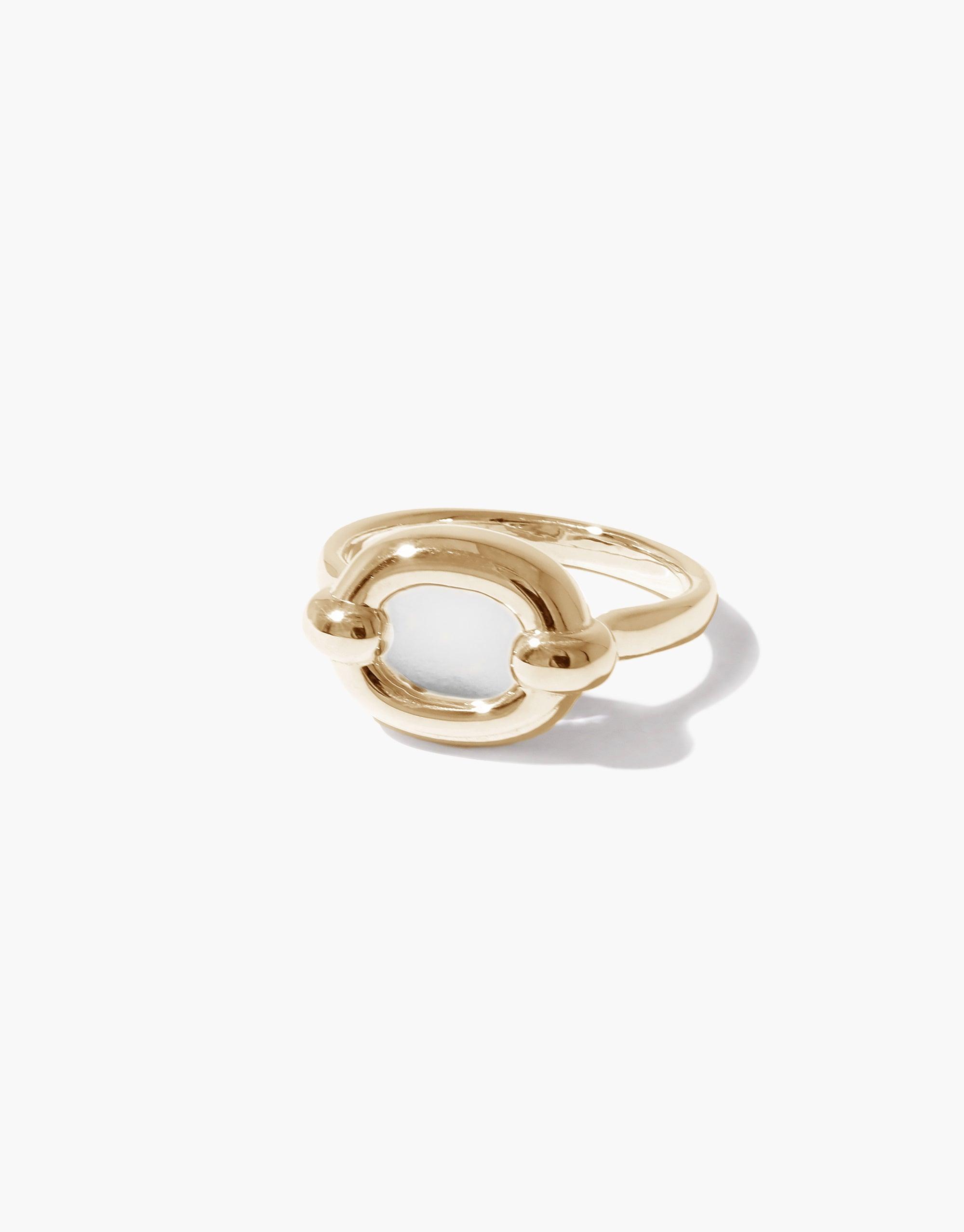 Elegant gold-toned Core Loop Ring in small size, featuring a distinctive loop design symbolizing unity and connection. Upcycled jewelry piece showcasing sustainable craftsmanship and timeless style. Core Loop Ring | Small by CLED