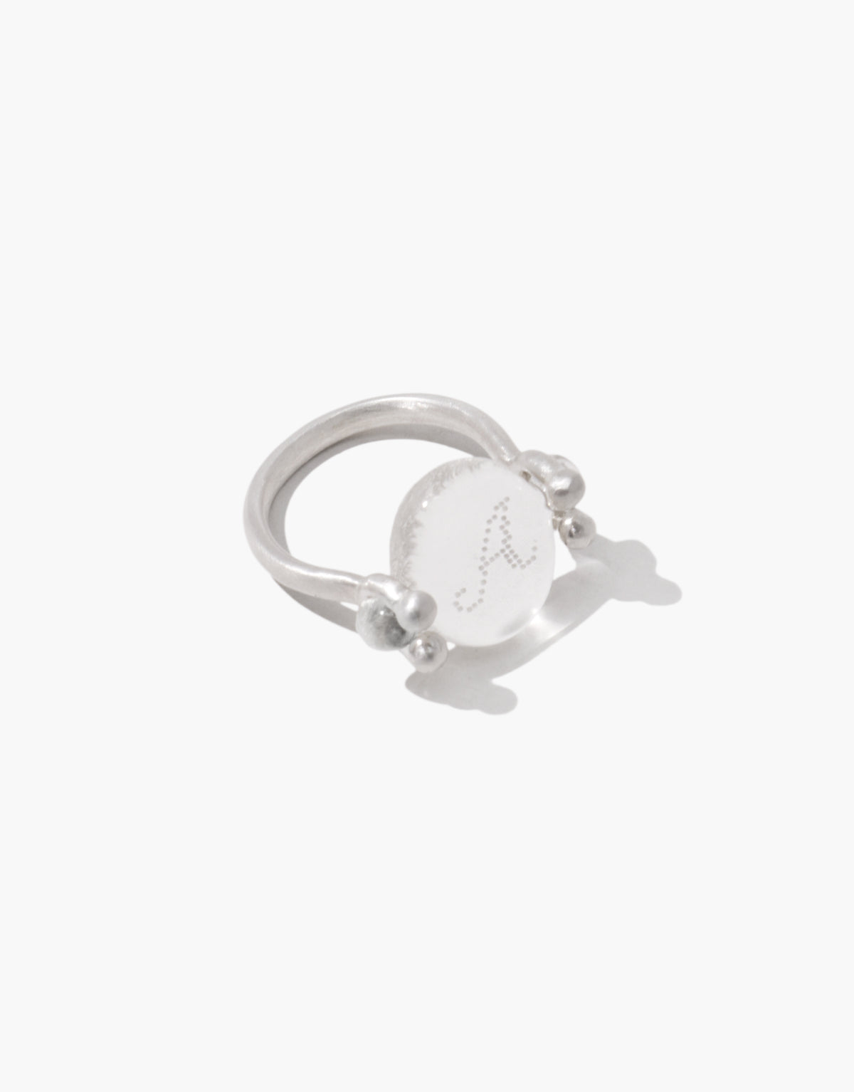 LAS Oval Swivel Ring in clear glass, an upcycled Eco Gem set in sterling silver. Handmade in Los Angeles. LAS Oval Swivel Ring by CLED.