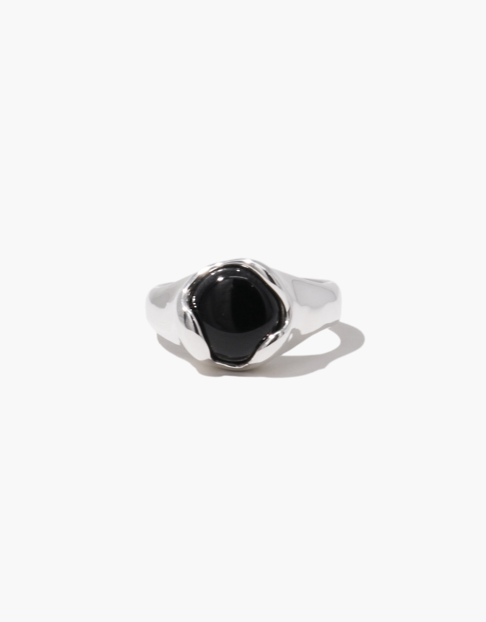 Minimalist Orb Ring featuring a black eco gem center in sleek silver setting with flowing curves by CLED