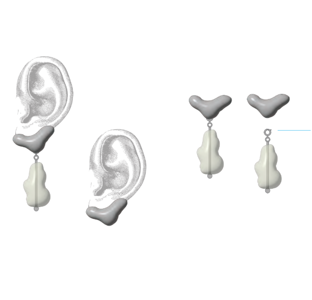 Early ConsiderBeyond x CLED design studies, earrings rendered on the ear