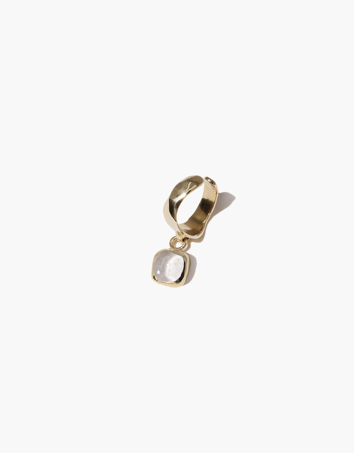Square Dangling Ear Cuff featuring a gold and silver design with a square stone, crafted from upcycled Eco Gem, showcasing intricate handmade details from CLED's eco-conscious jewelry collection.